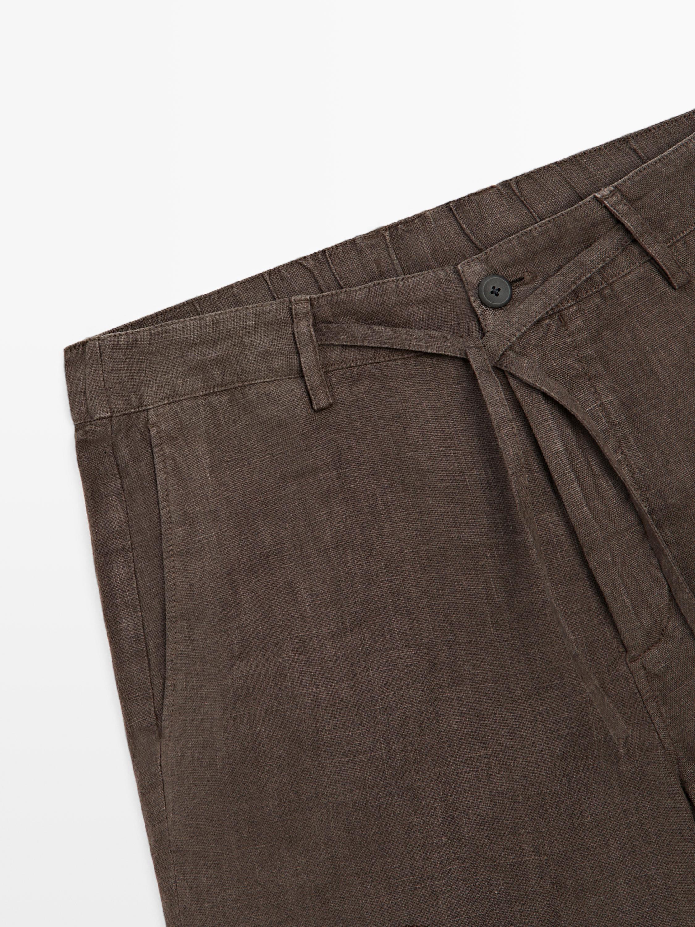 100% linen Bermuda shorts — BROWN
