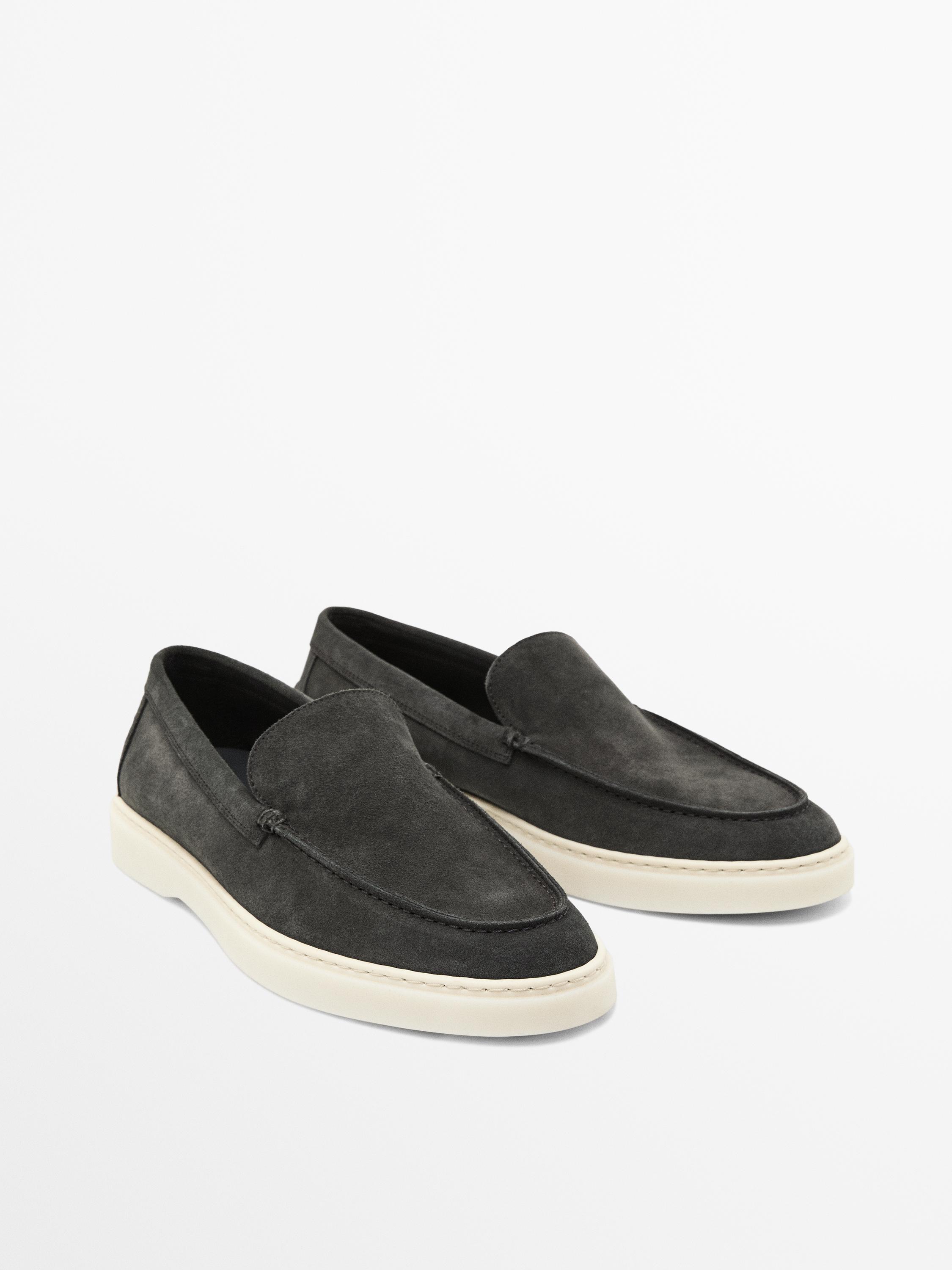 Split suede leather moc toe loafer — BLUE