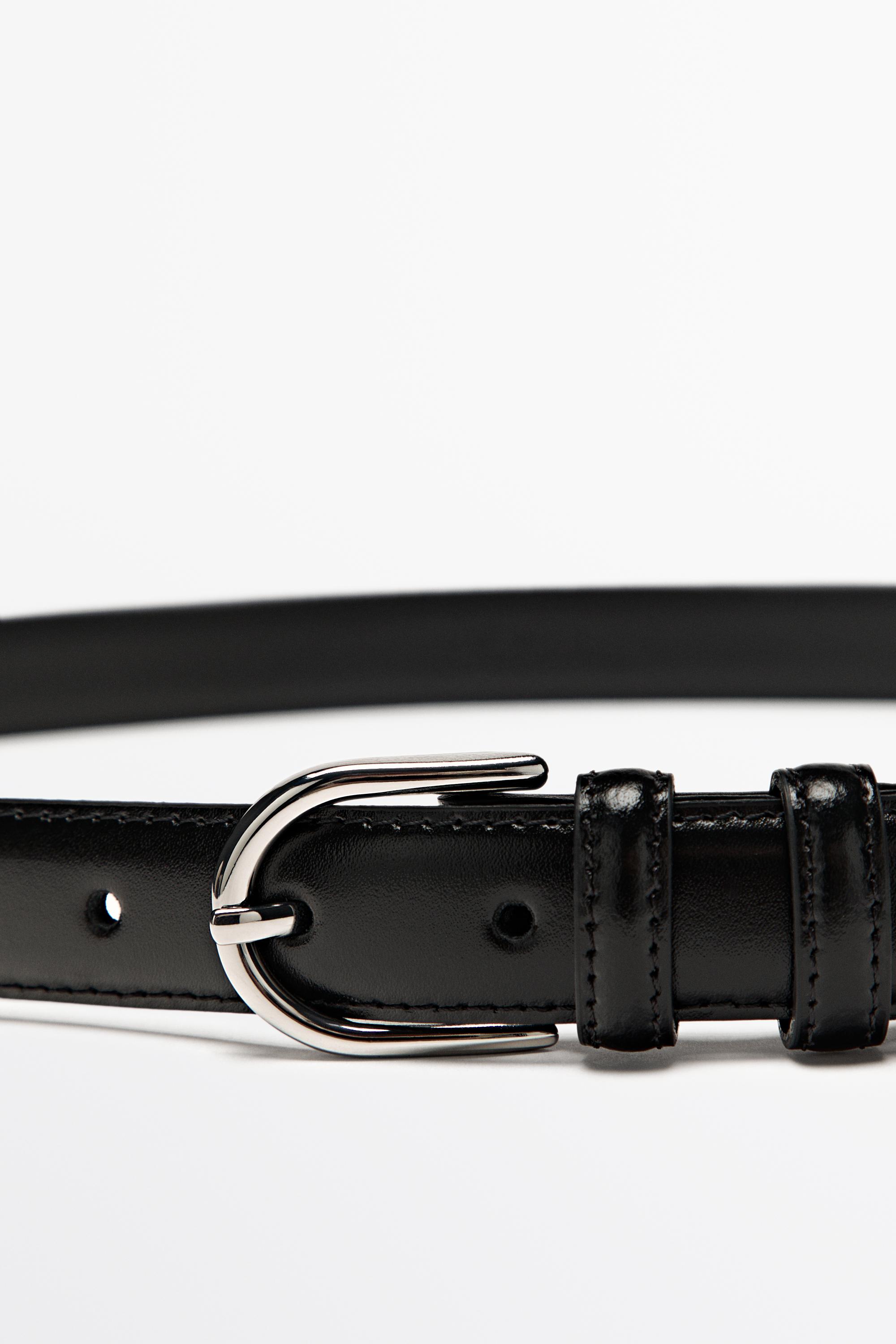 Nappa leather belt with topstitching and oval buckle — BLACK