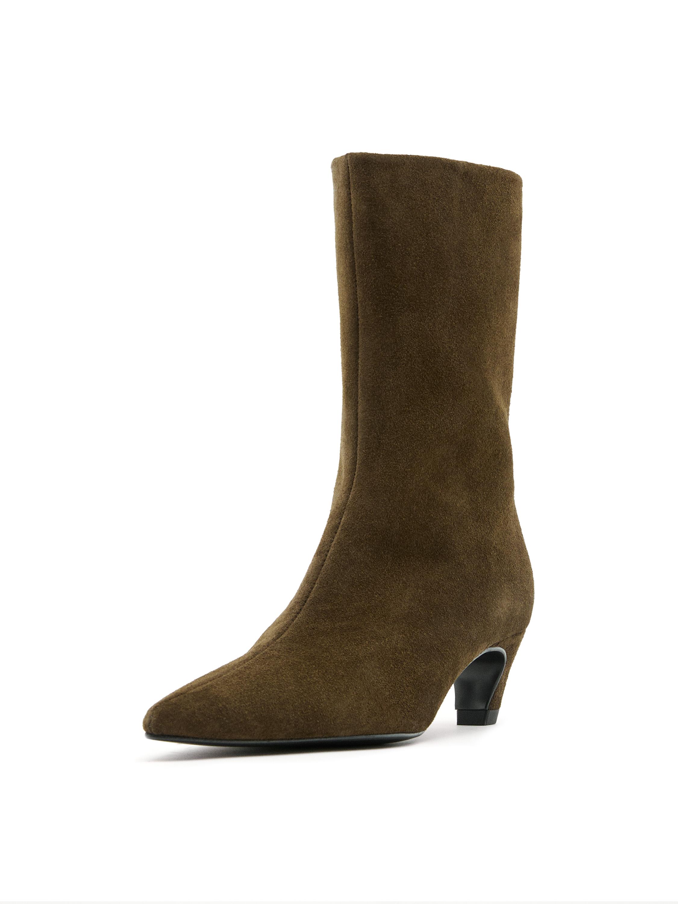Split suede heeled ankle boots — KHAKI