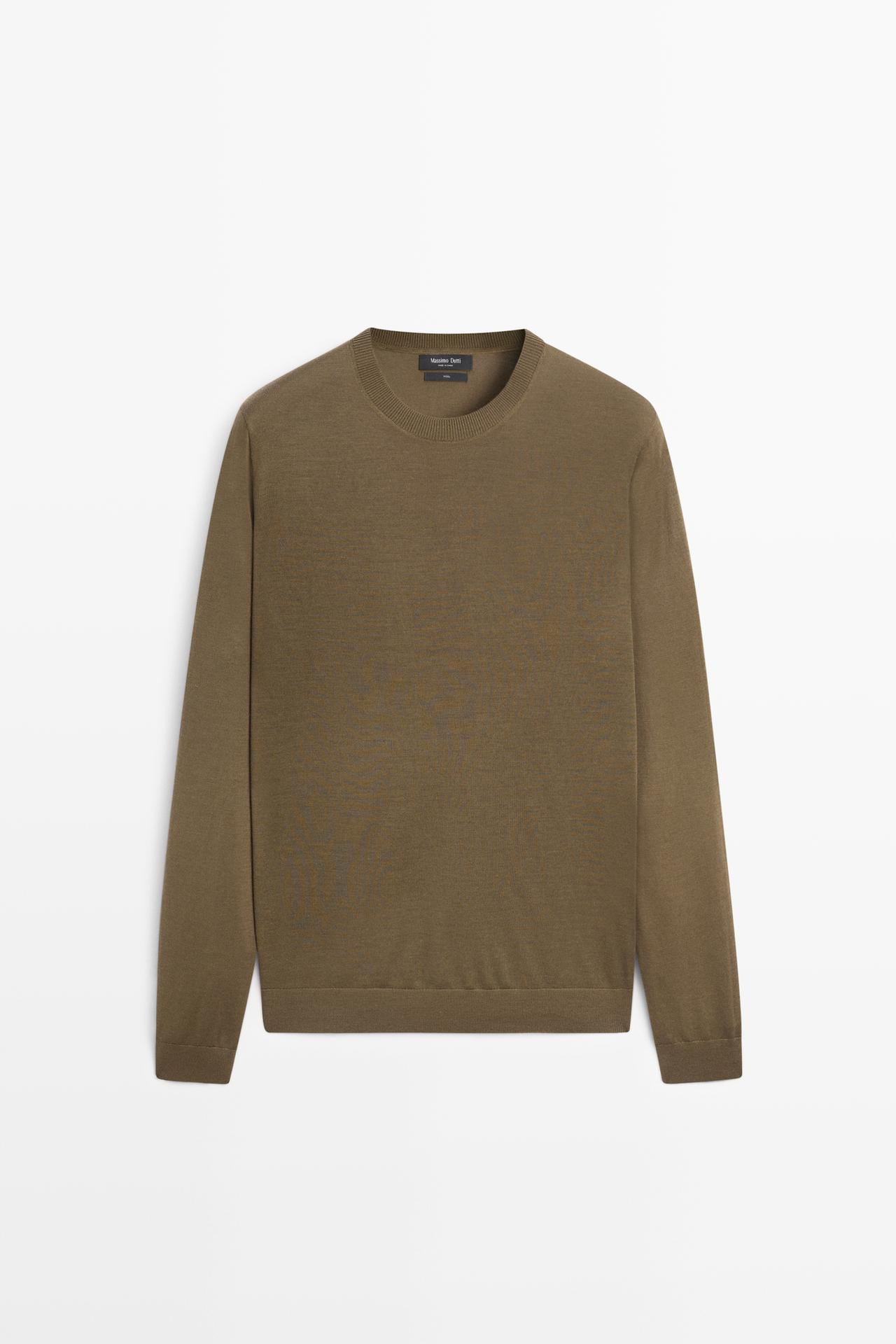 100% merino wool round neck knit sweater — OIL