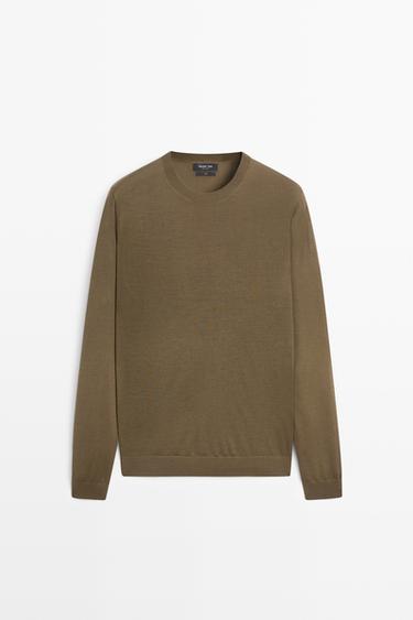 100% merino wool round neck knit sweater — OIL 2