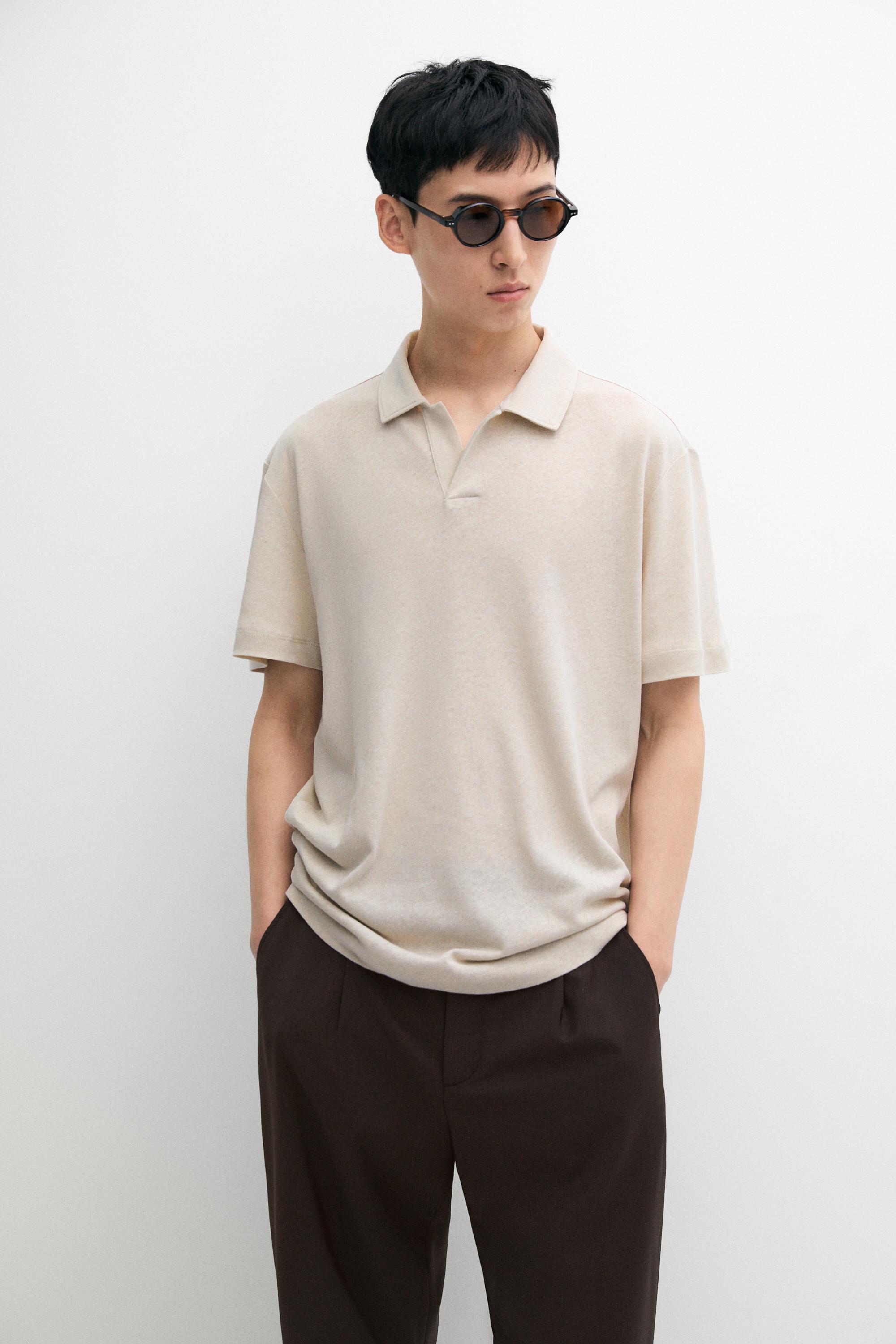 Short sleeve linen cotton polo shirt