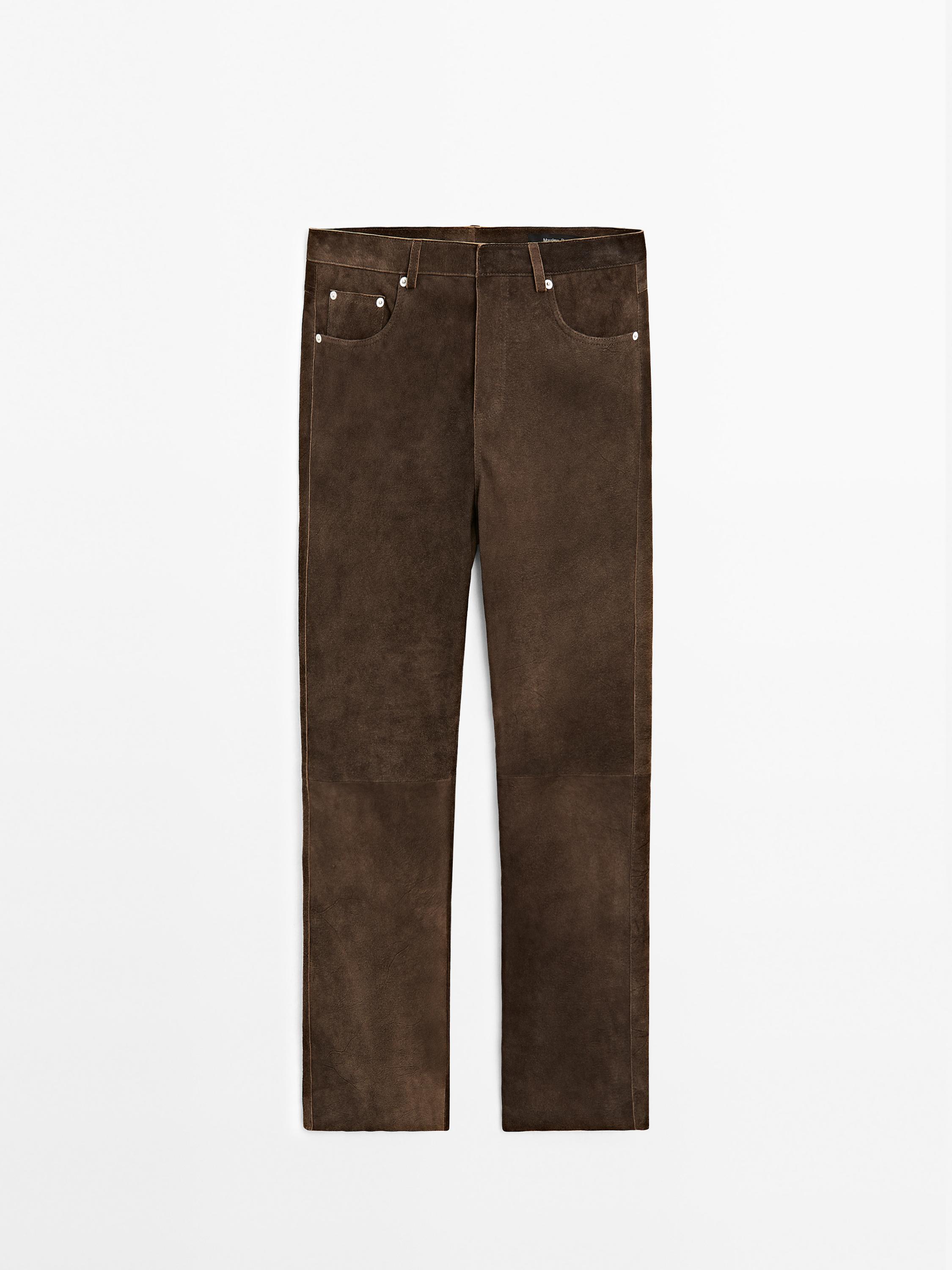 Goatskin leather trousers with suede finish