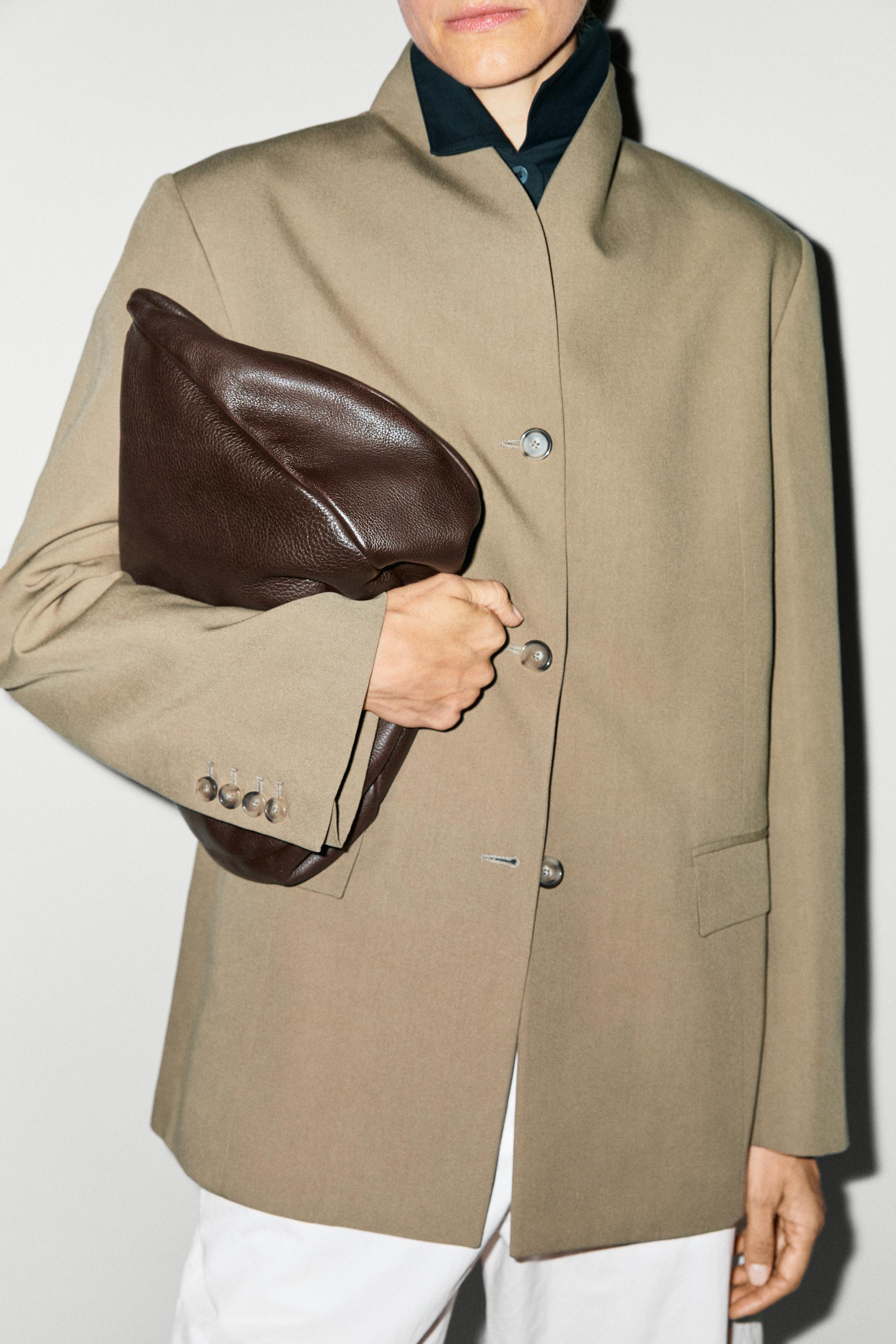 Stand collar blazer — MOLE BROWN