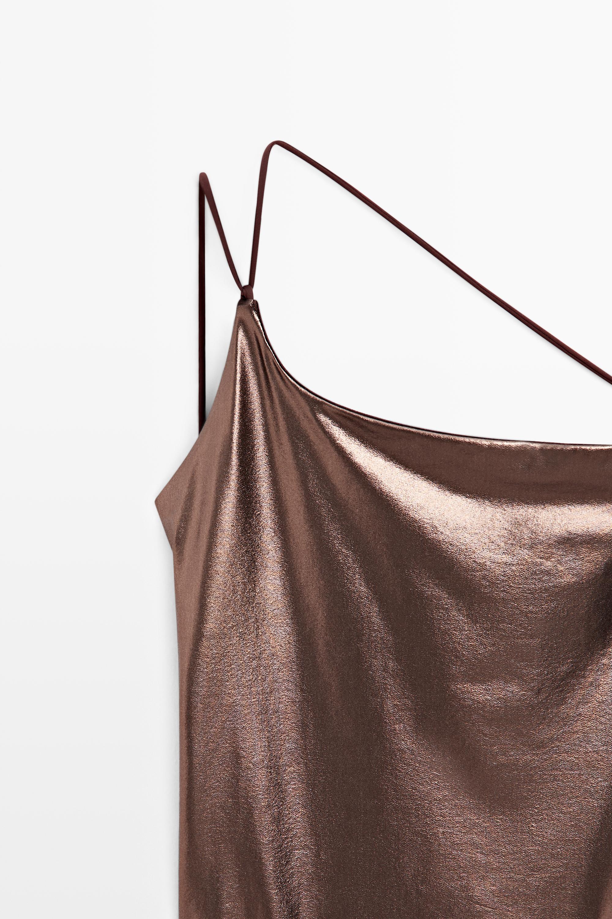Swimsuit with asymmetric strap — BROWN