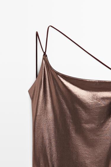 Swimsuit with asymmetric strap — BROWN 4