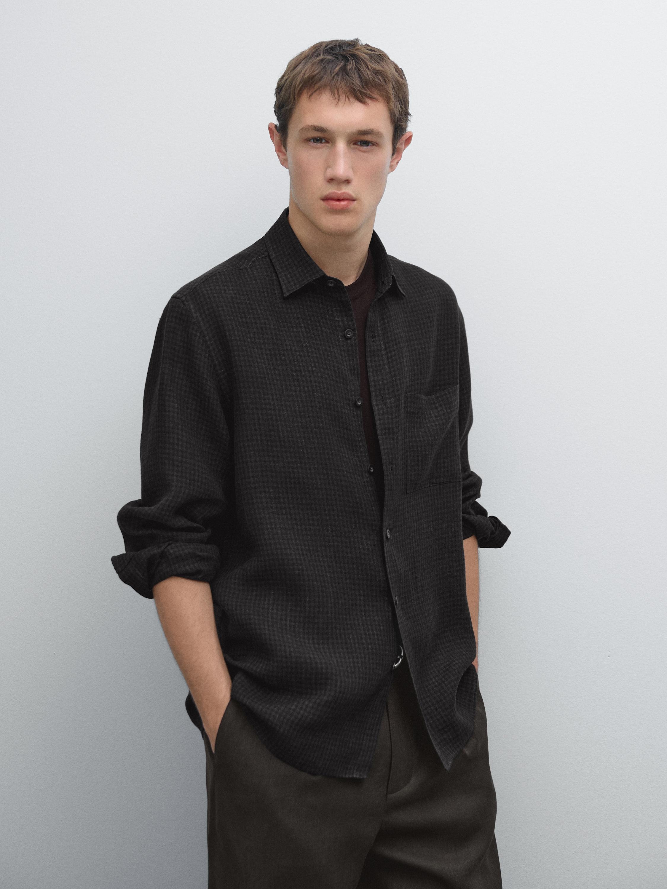 Long Sleeve Camisa Negra Massimo Dutti Hombre Massimo Dutti Blusa