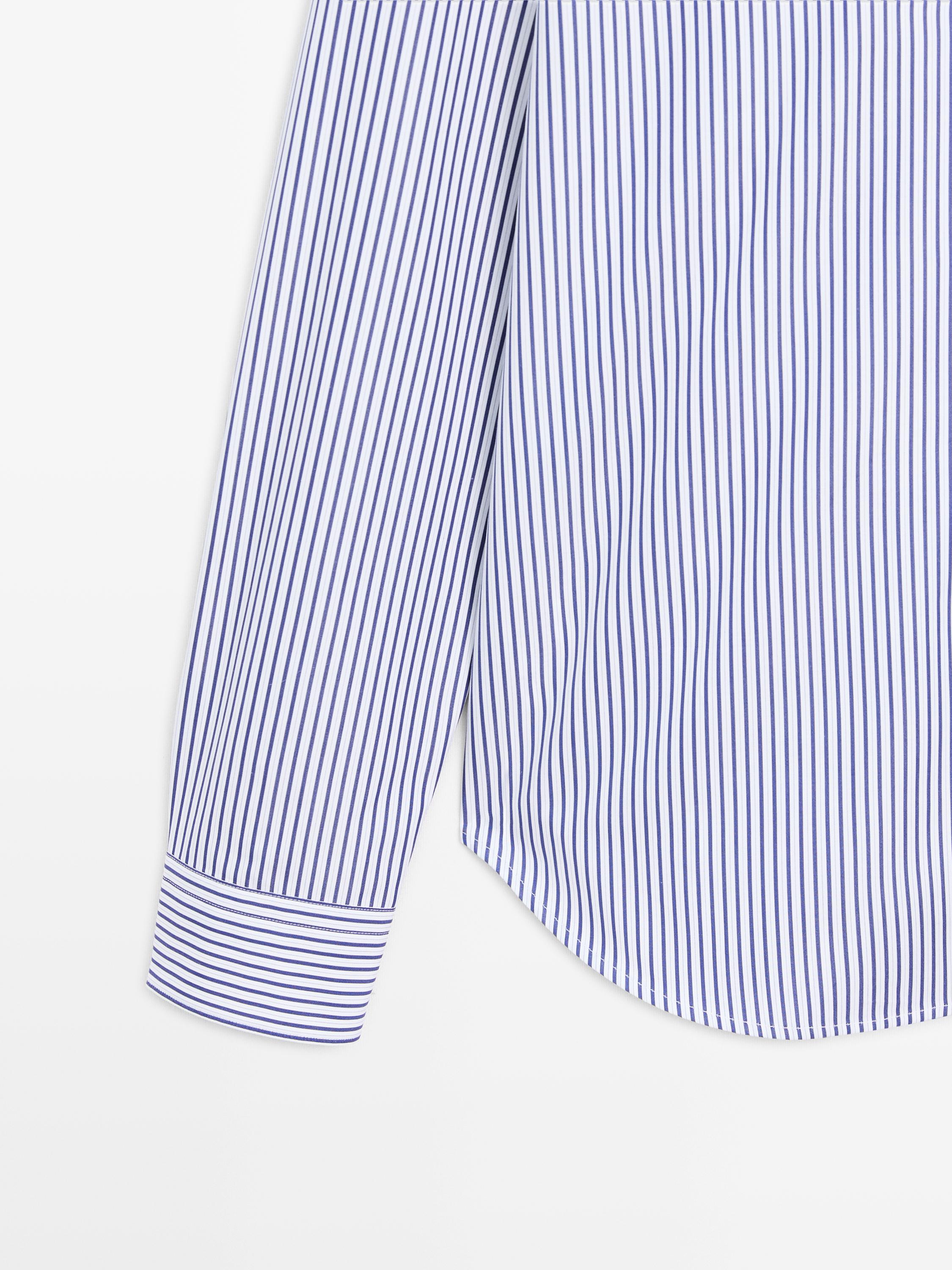 Regular fit striped 100% cotton shirt — DEEP BLUE