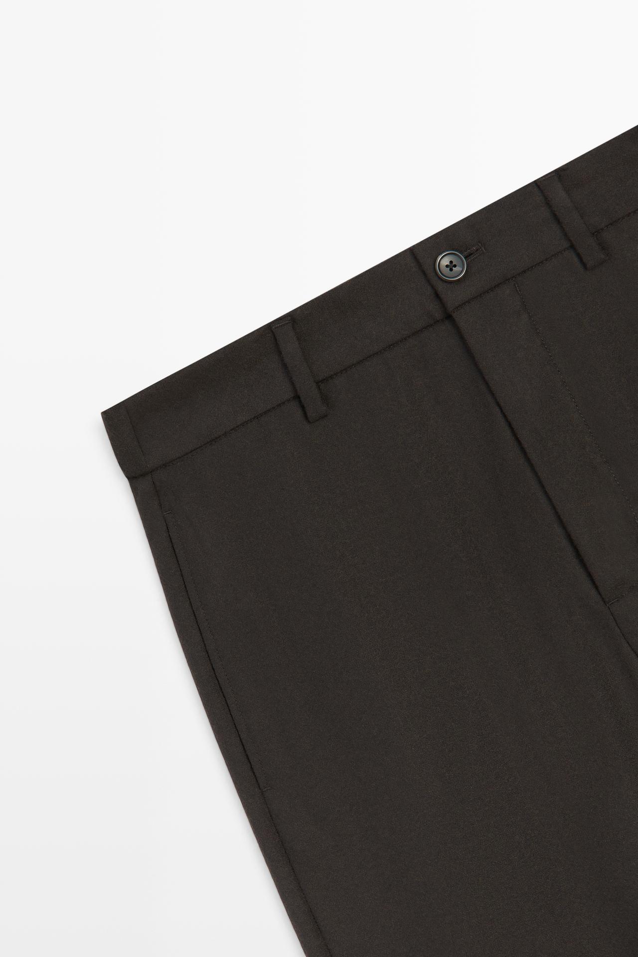 100% Wool Pants with Waist Detail — BROWN