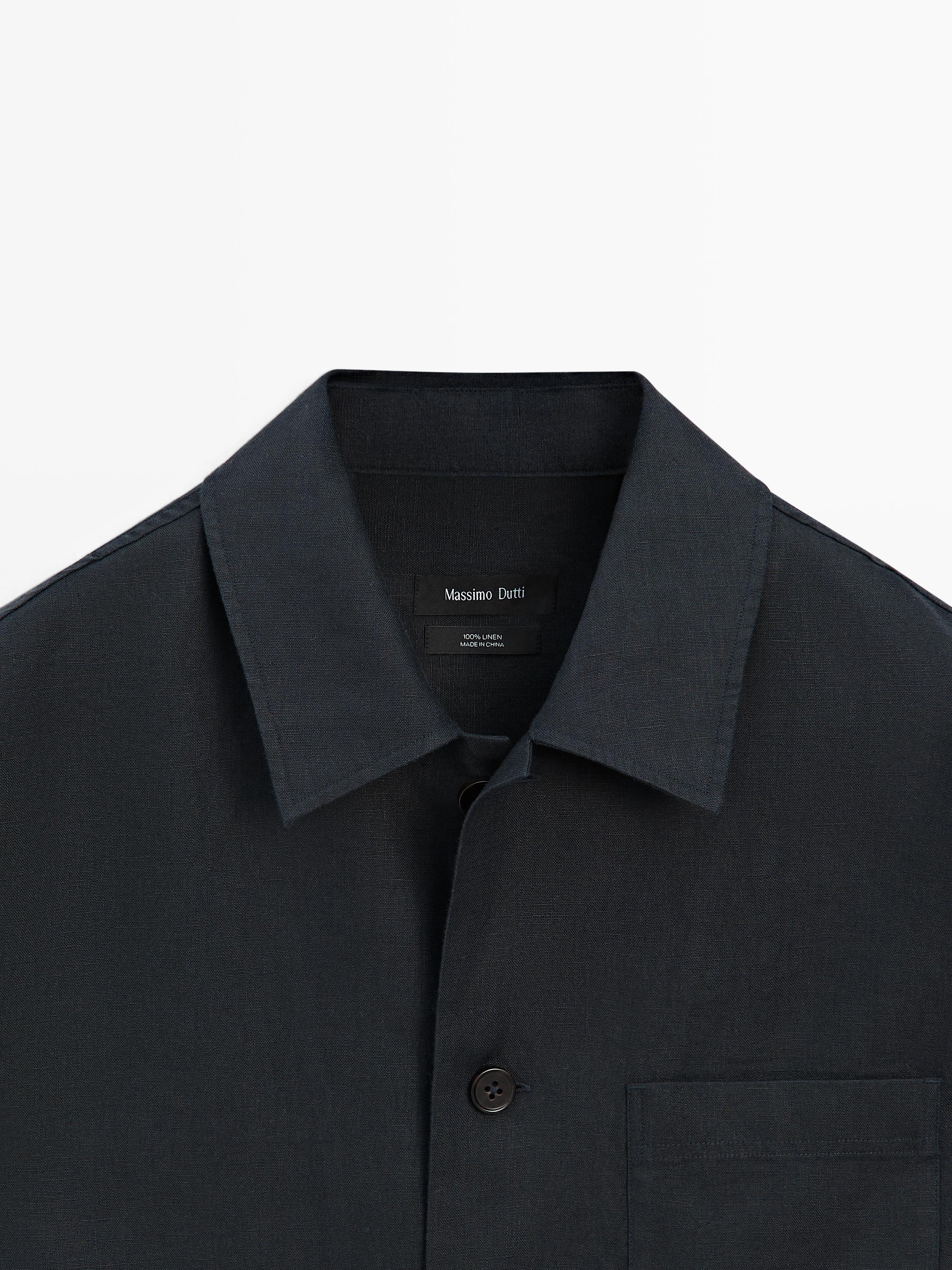 Linen total look overshirt with pocket details — NAVY BLUE