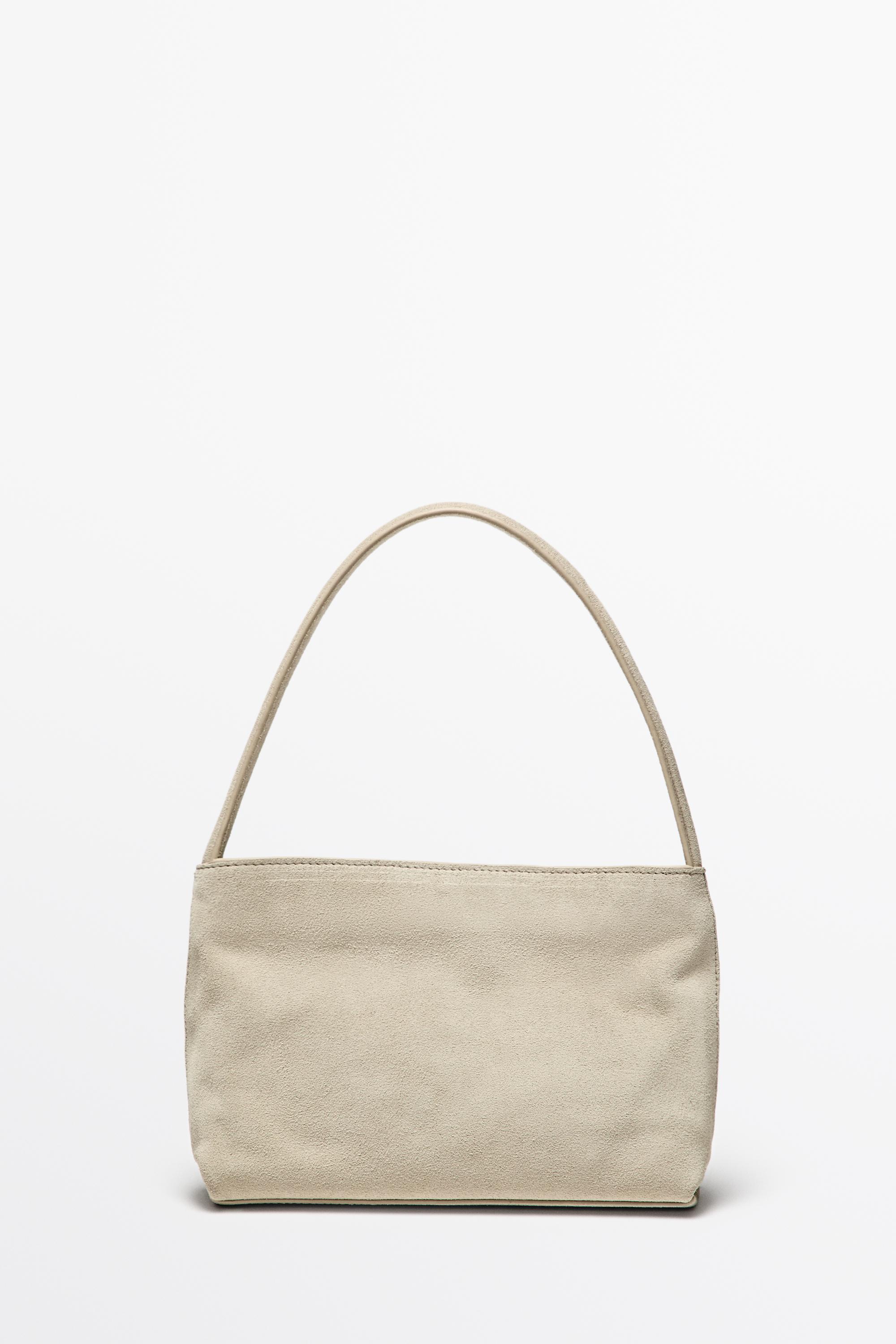 Split suede leather shoulder bag — Ecru