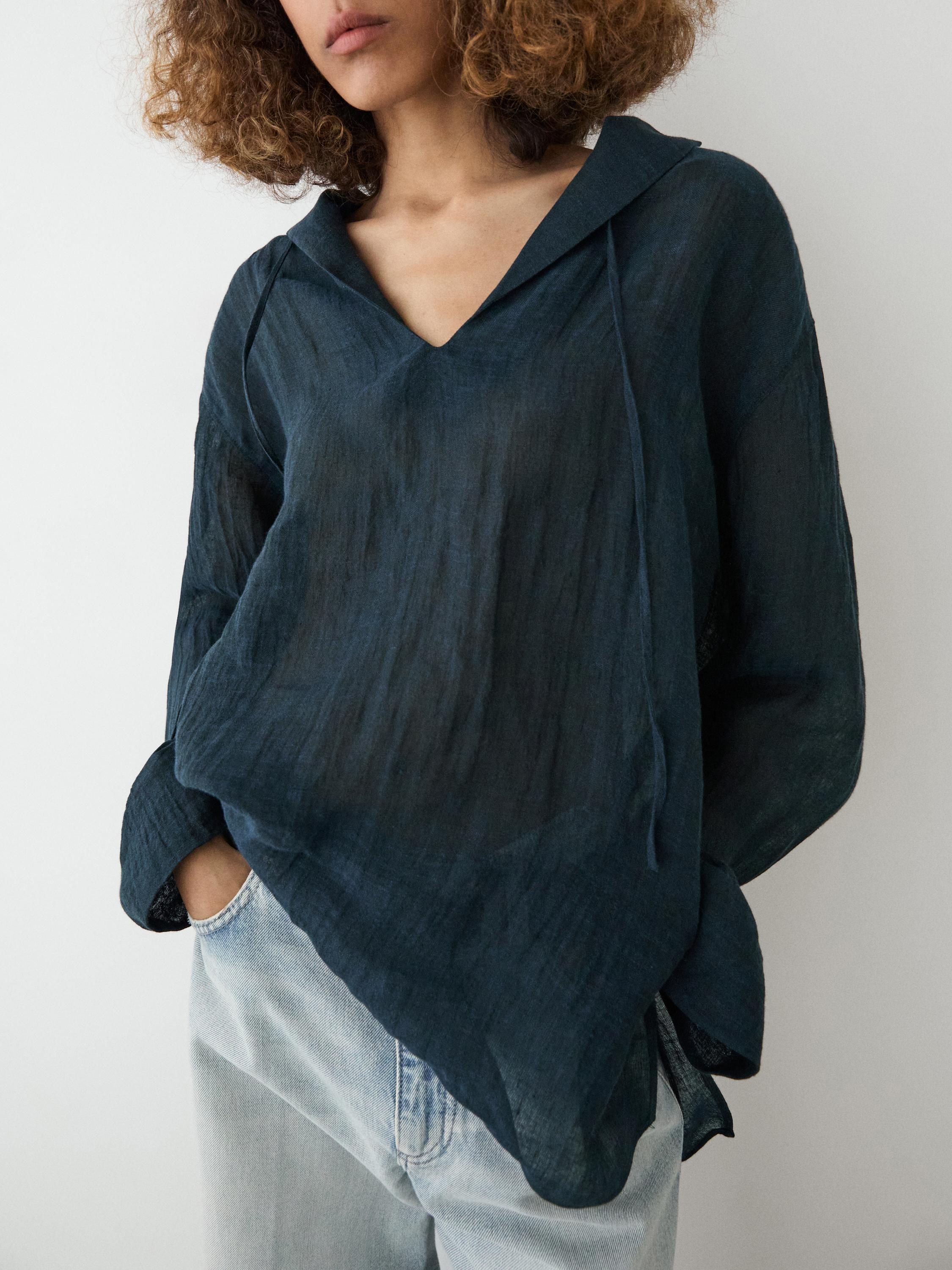 100% linen flowing collared blouse — LEAD