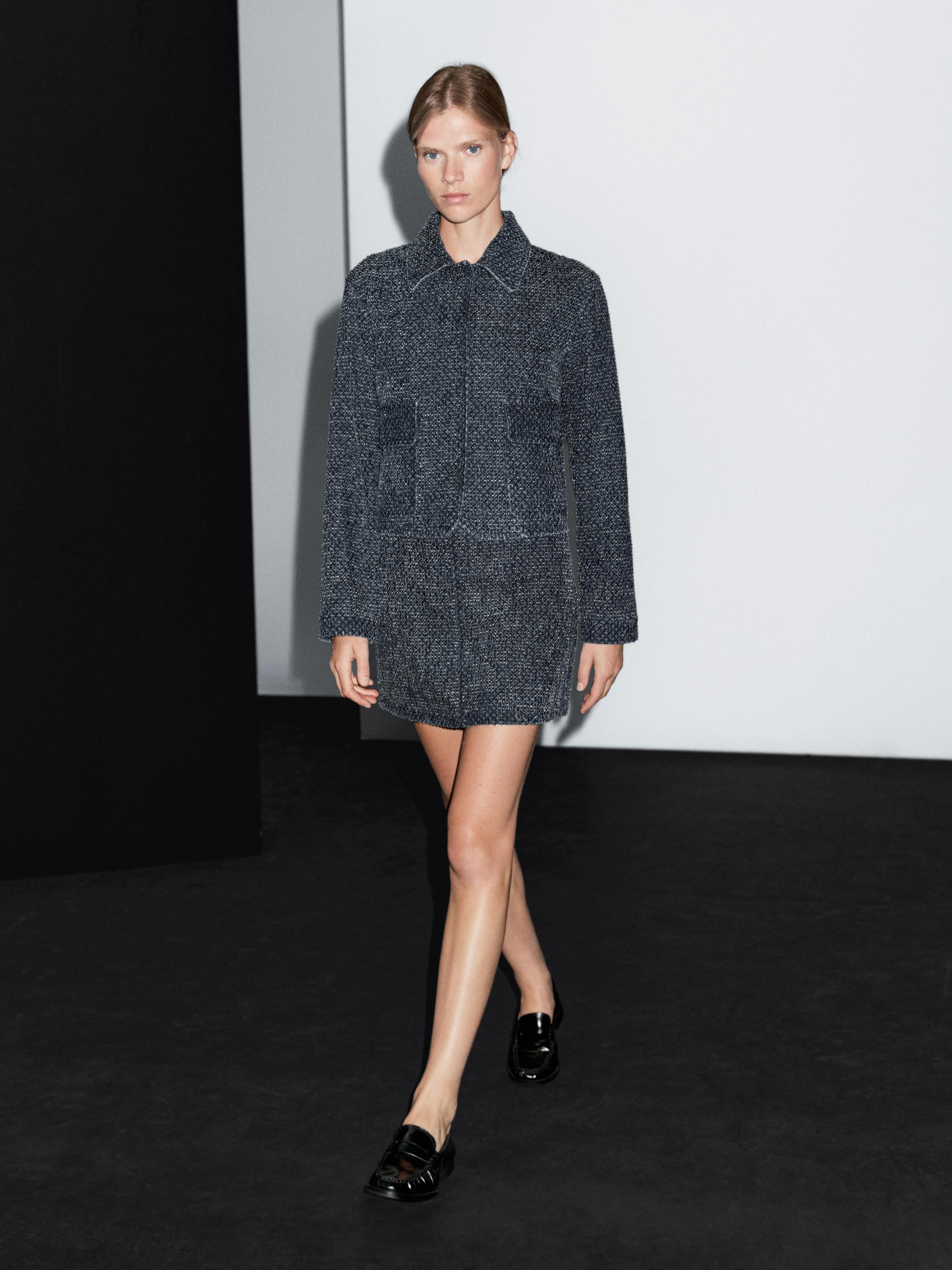 Short denim jacket with textured detail