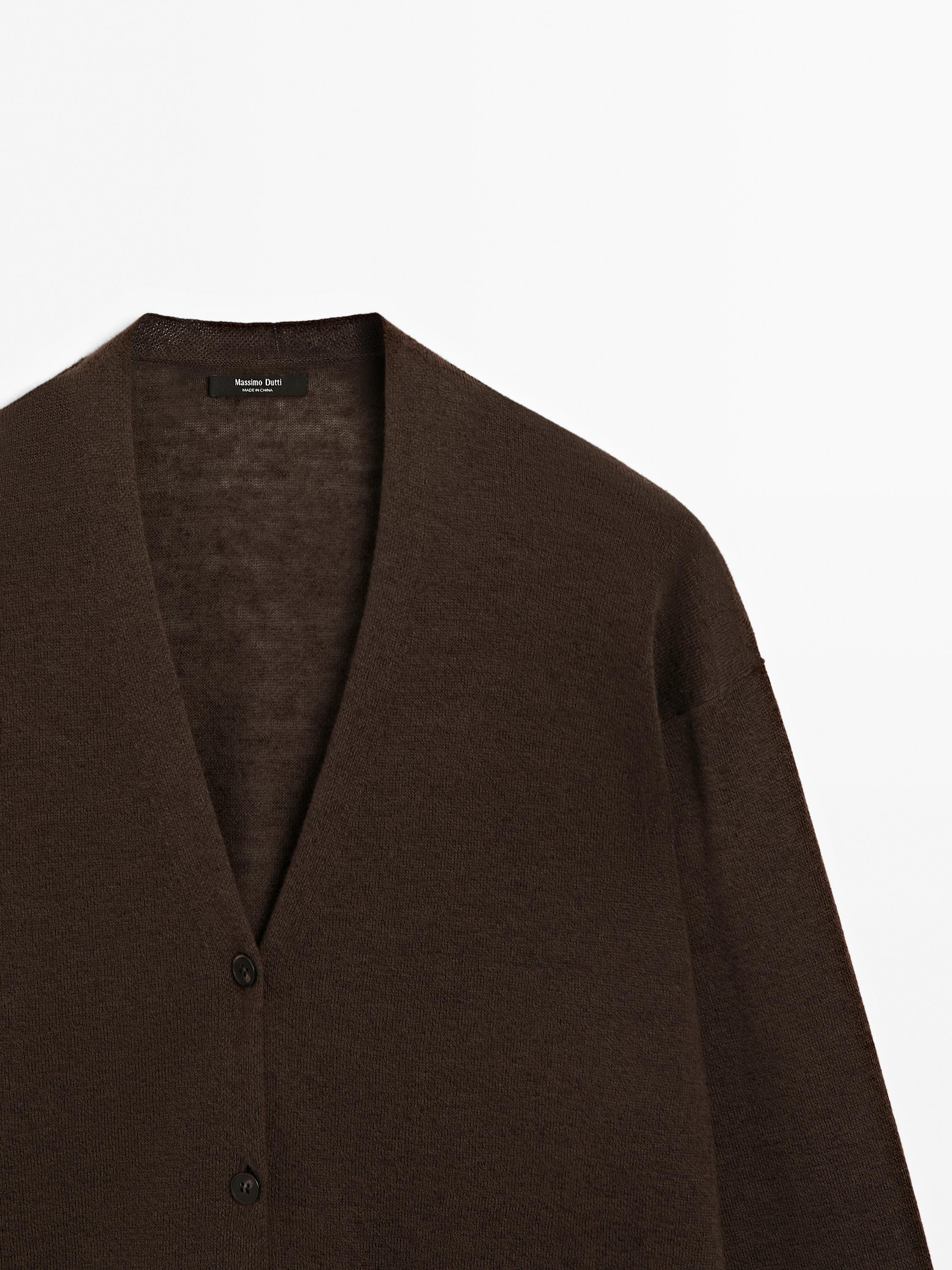 Langer Strickcardigan aus Leinenmischgewebe