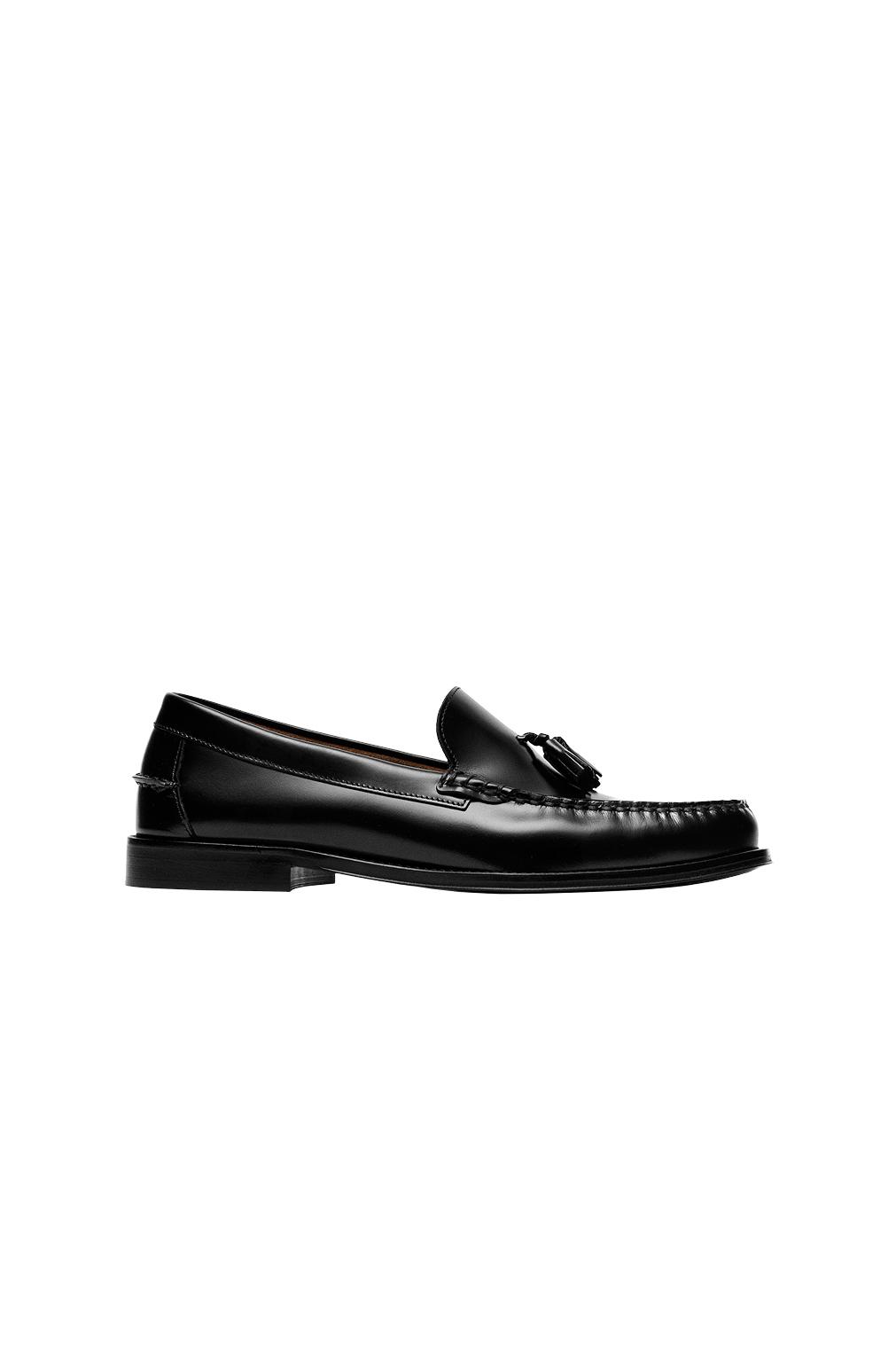 Leather tassel loafer — BLACK