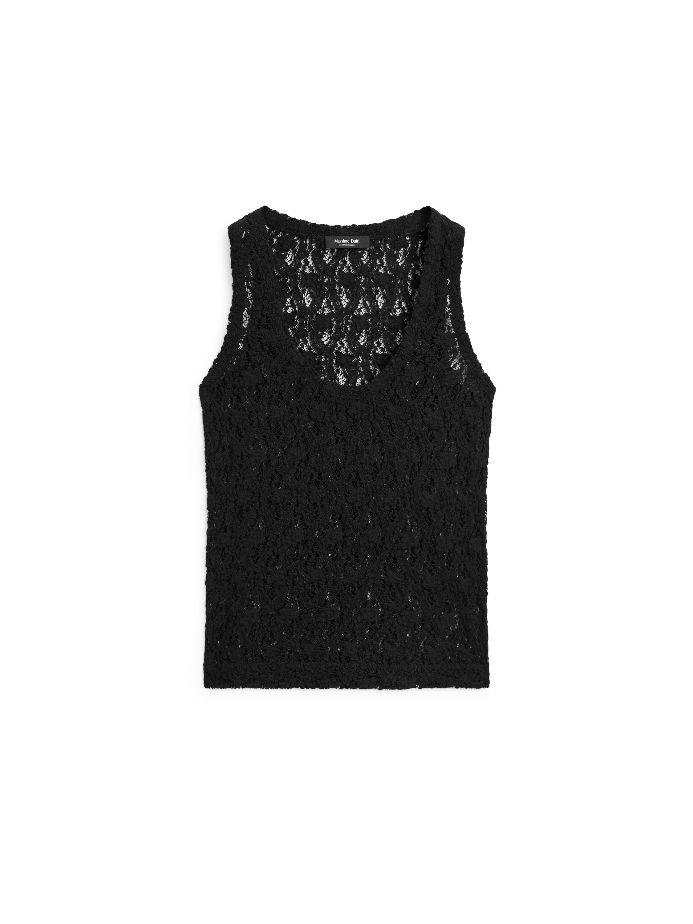 Round neck lace top — BLACK
