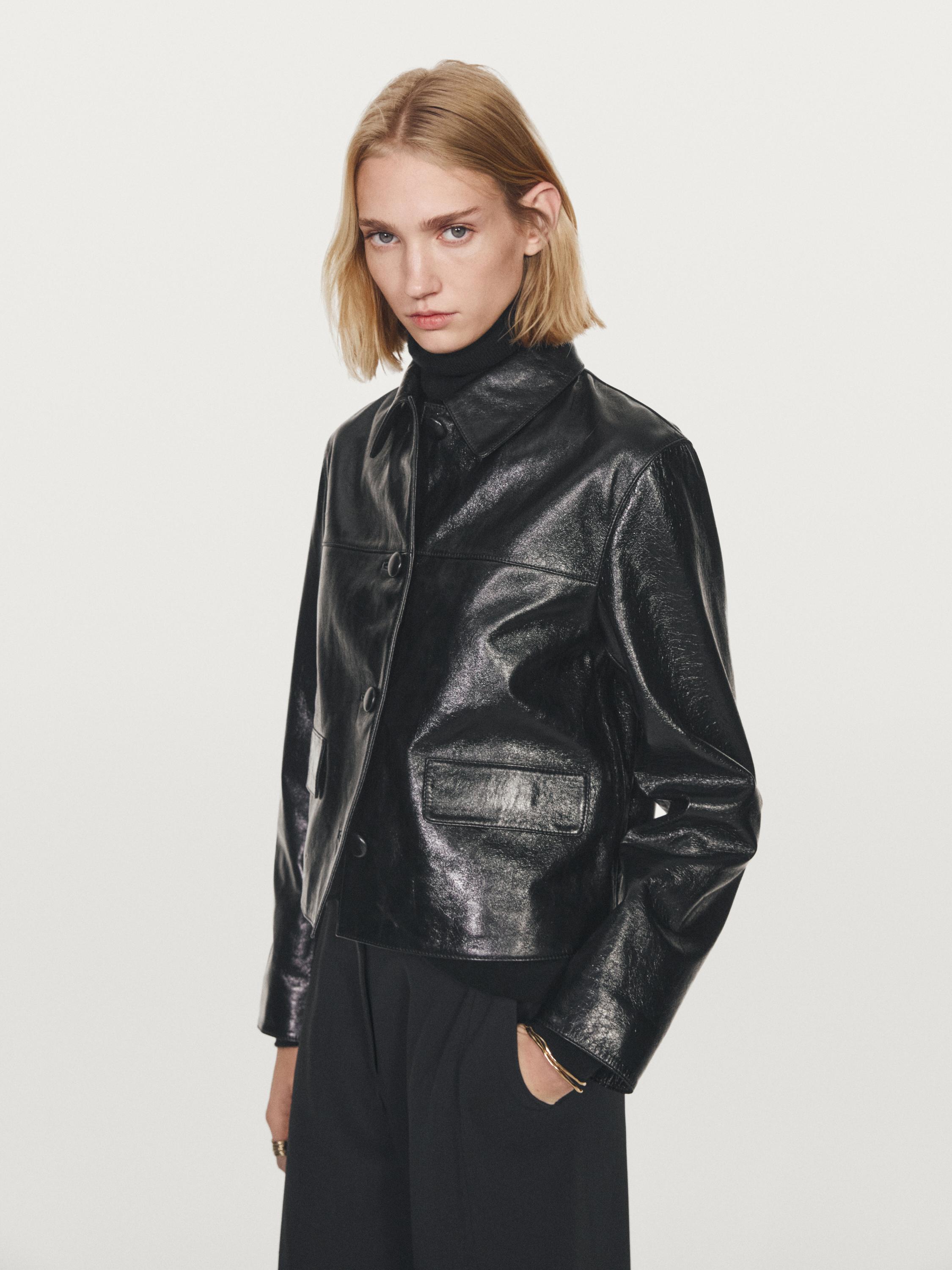 Cropped nappa leather jacket