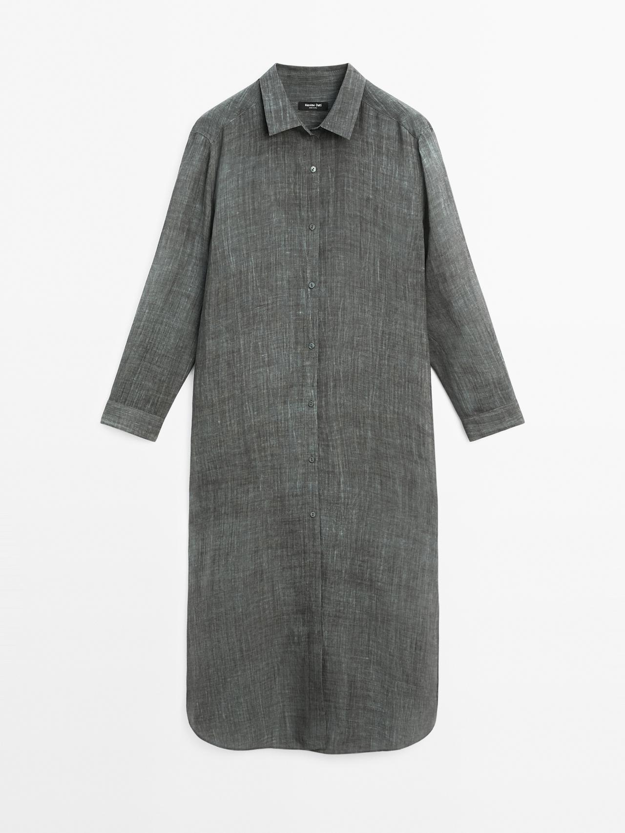 Massimo Dutti - Dame - Halvgennemsigtig, Oversize Bluse I Ramieblanding - Grå - M-L