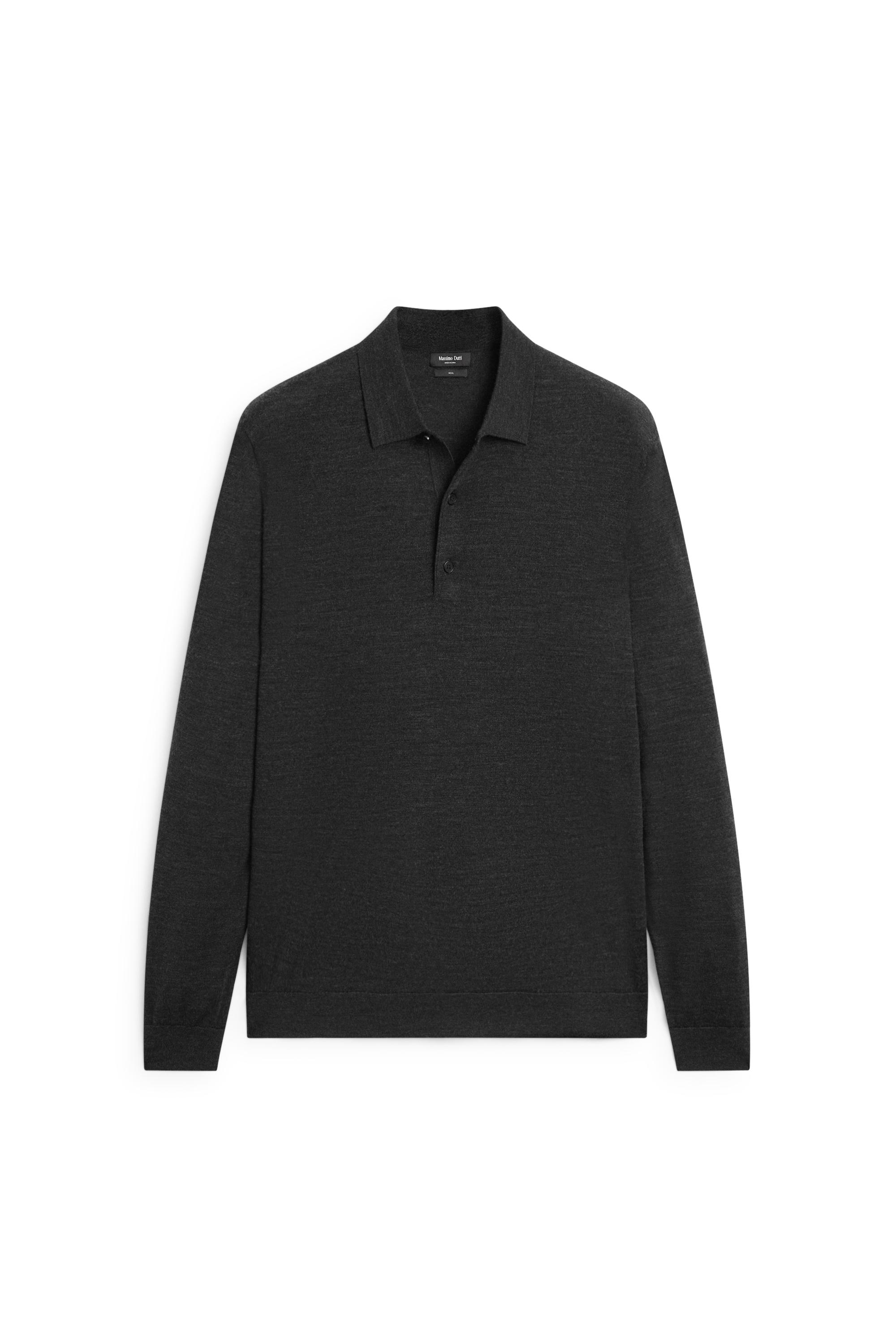 100% merino wool knit polo sweater — CHARCOAL