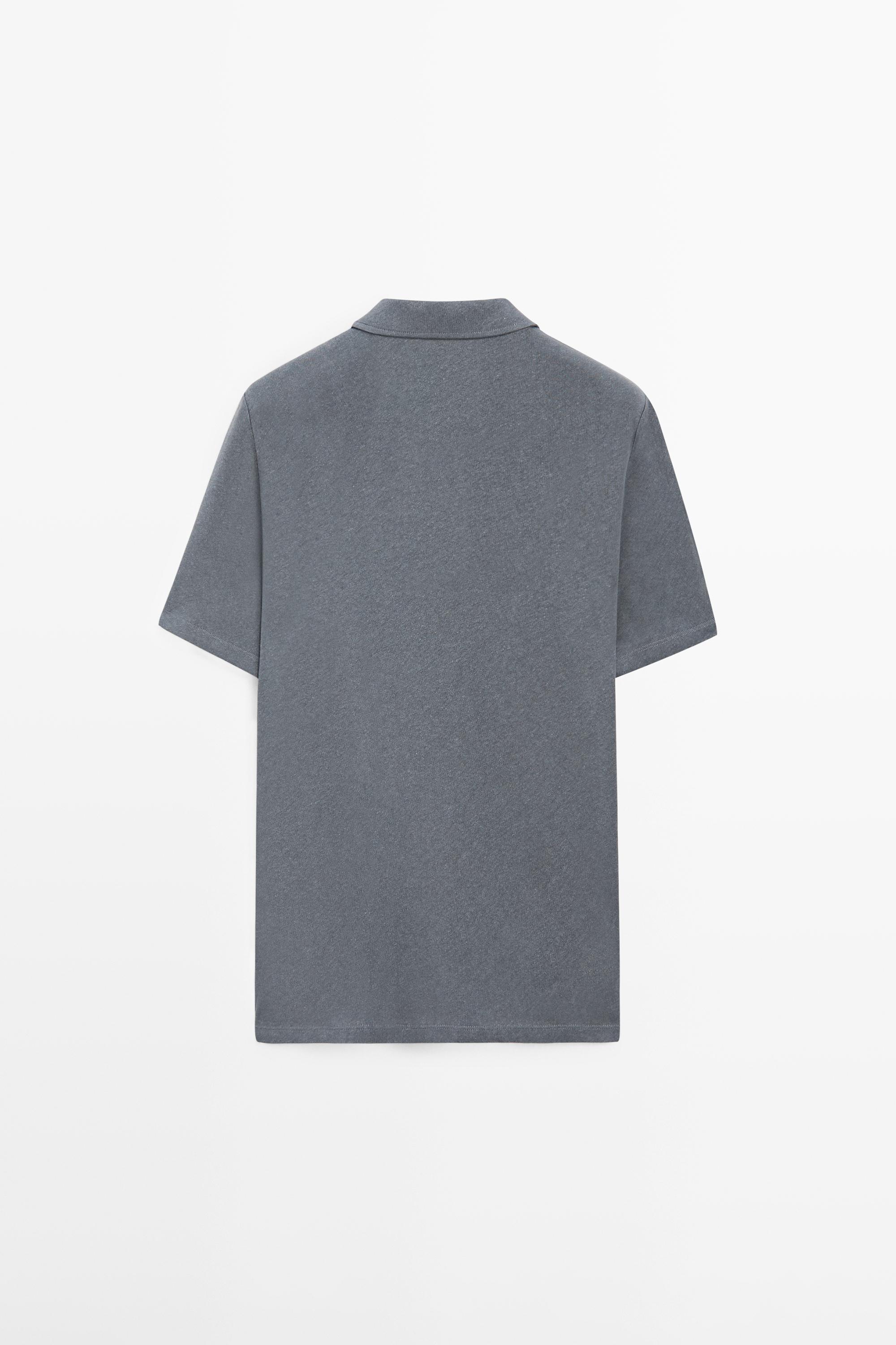 Linen and cotton short sleeve polo shirt — INDIGO