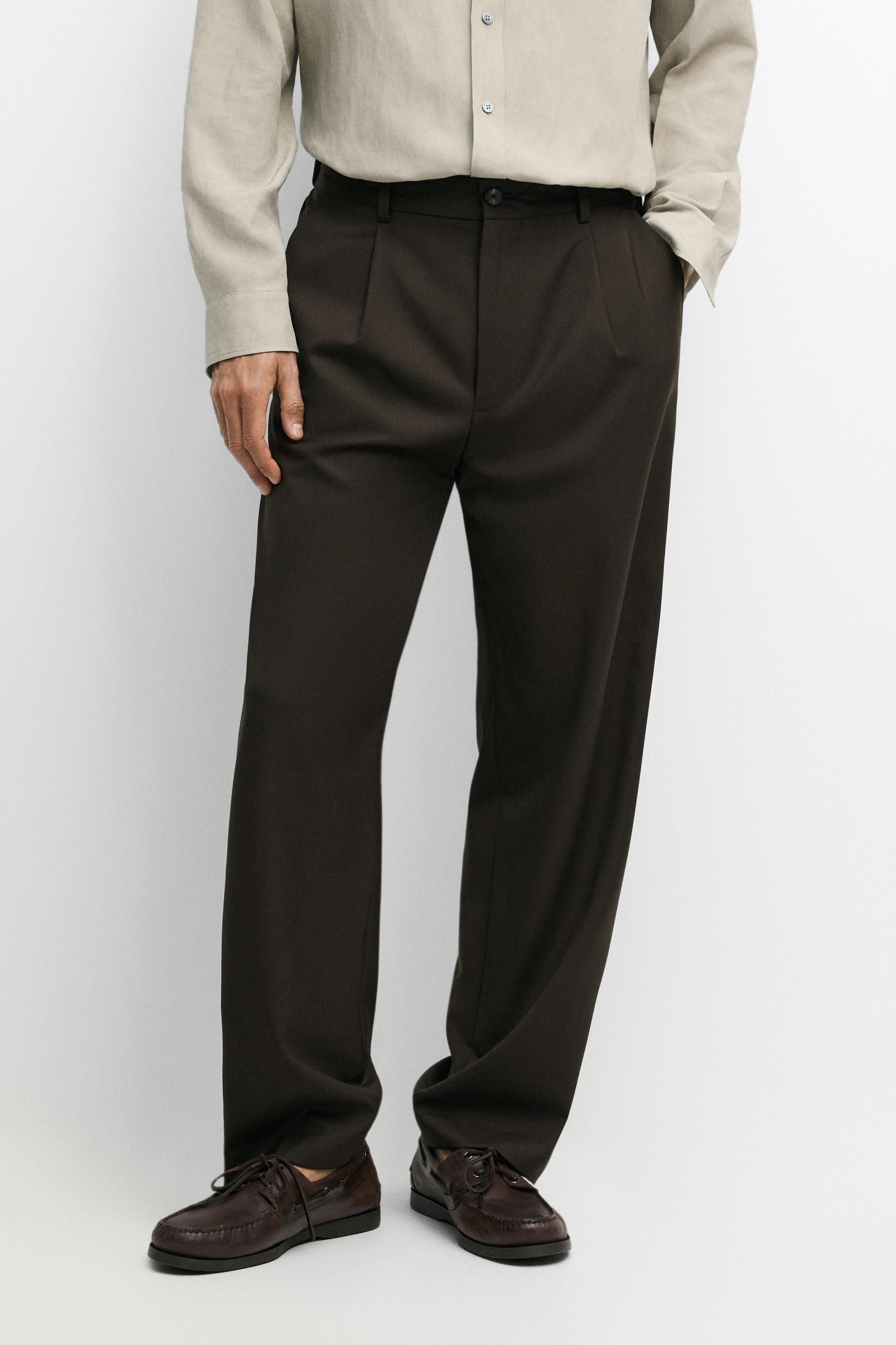100% wool relaxed fit pants — BROWN
