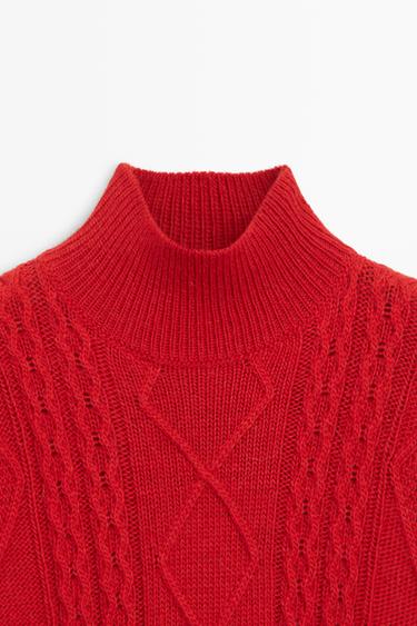 Wool blend cable-knit sweater — RED 9