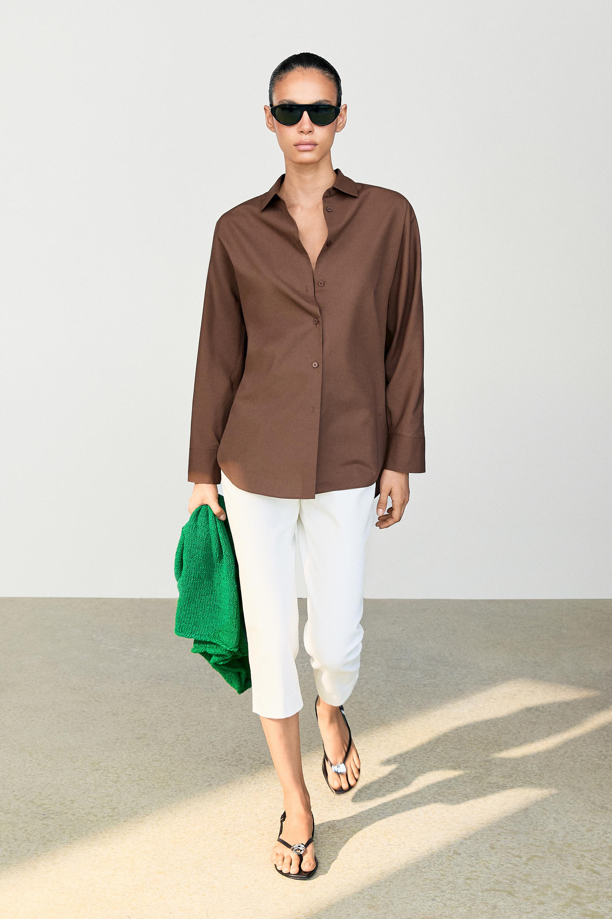 Cotton poplin shirt — BROWN MARL