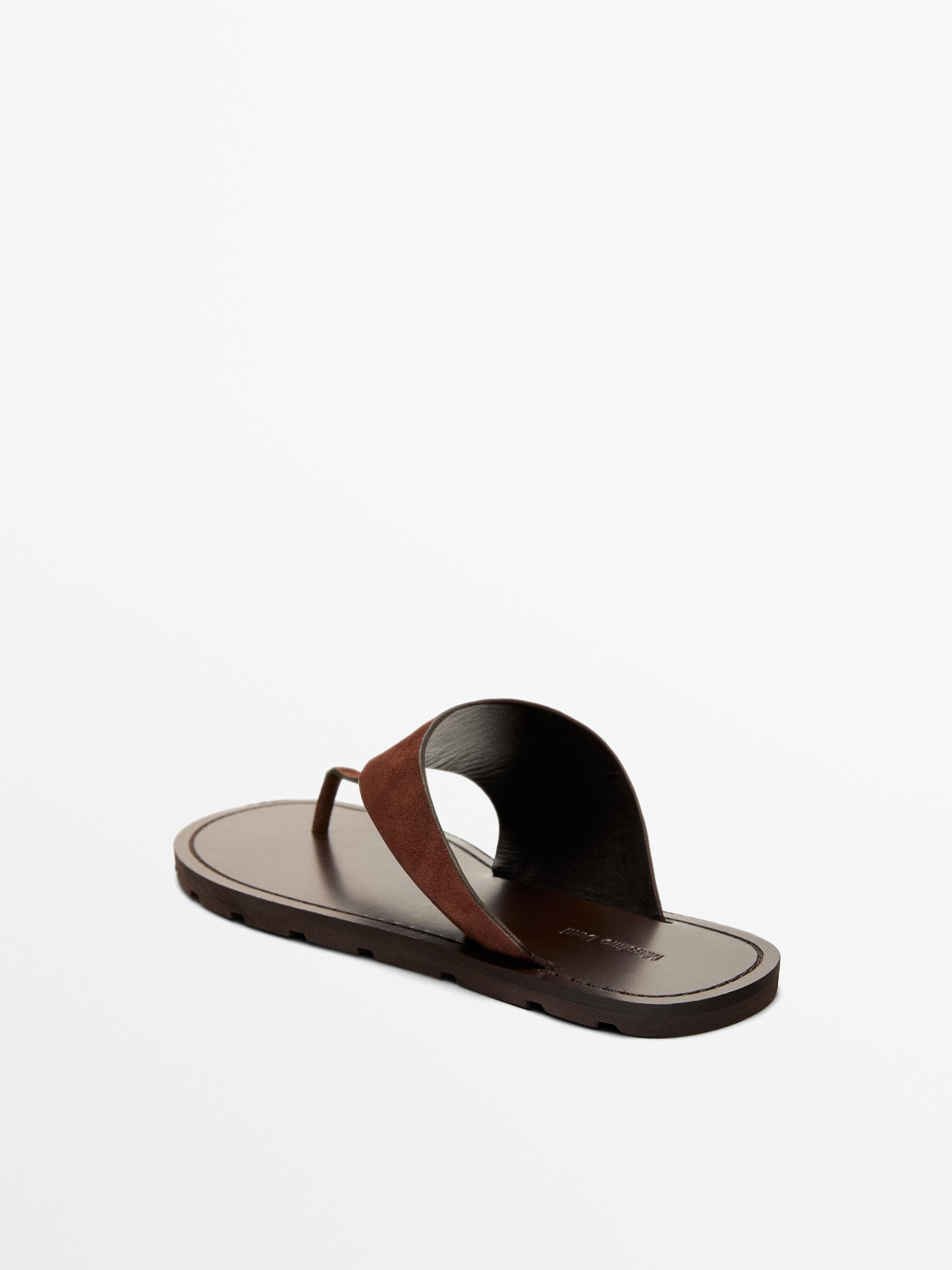 Split leather toe divider sandals — BURGUNDY