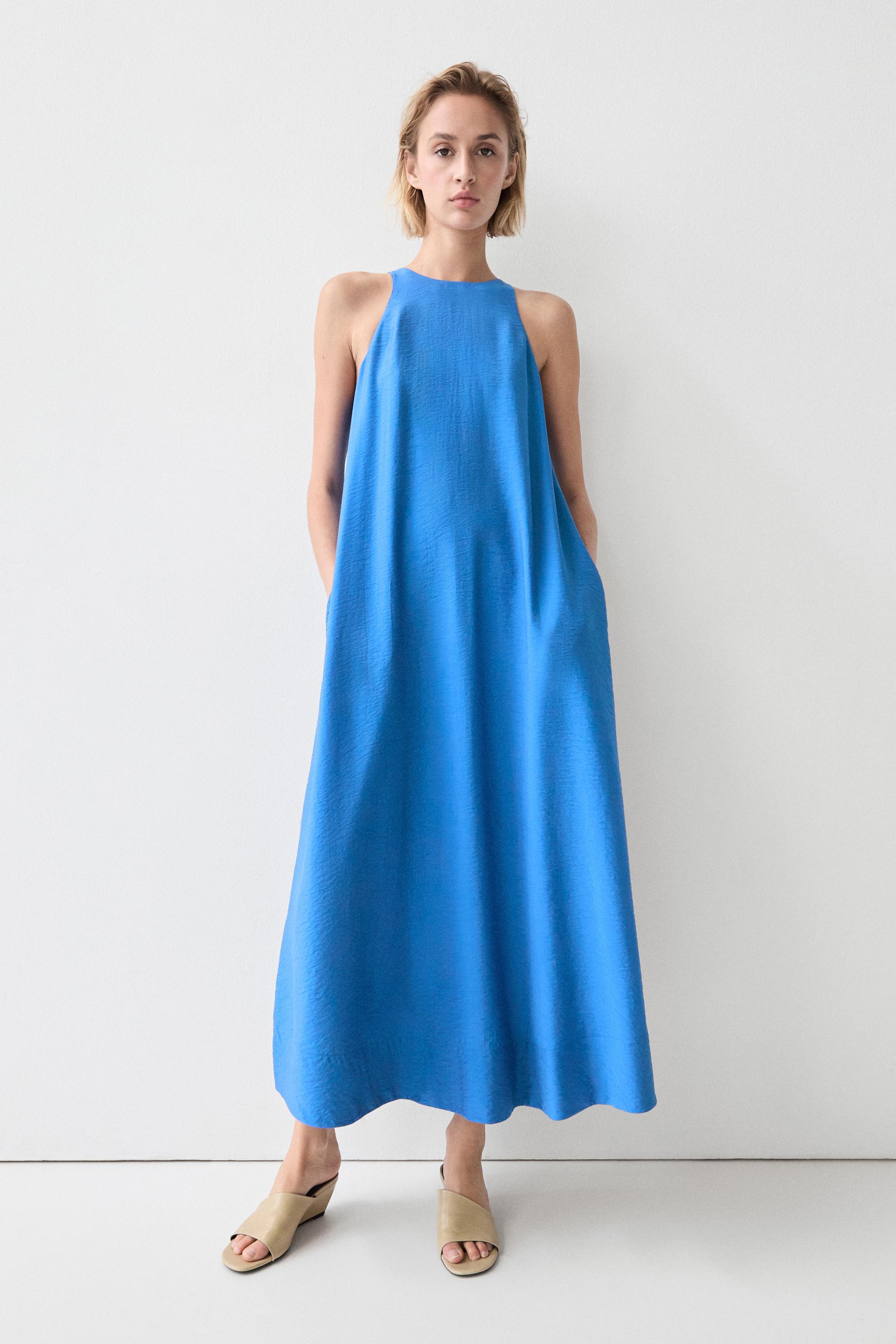 Flowing long halter dress — BLUE