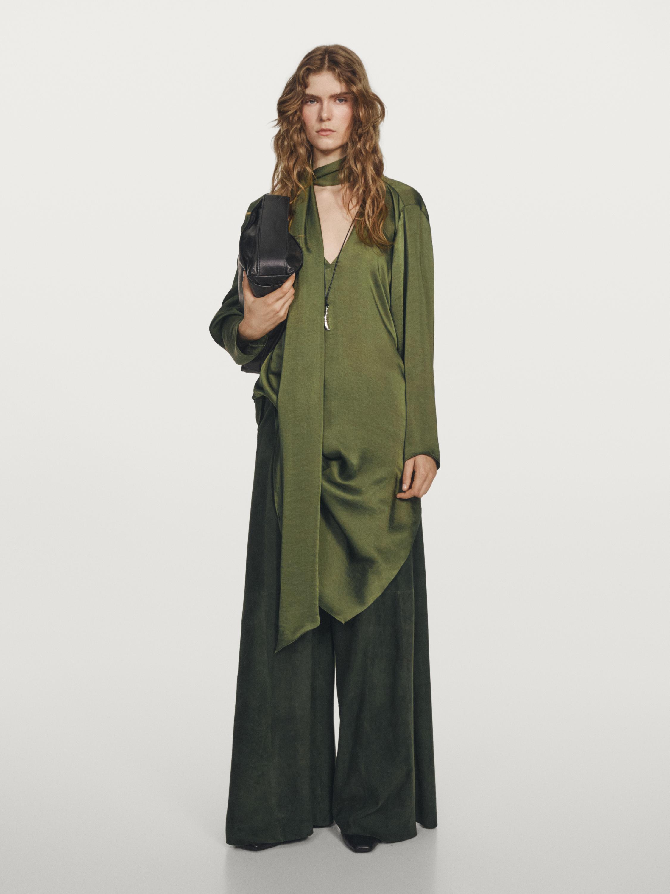 Long V-neckline blouse with tie detail - STUDIO