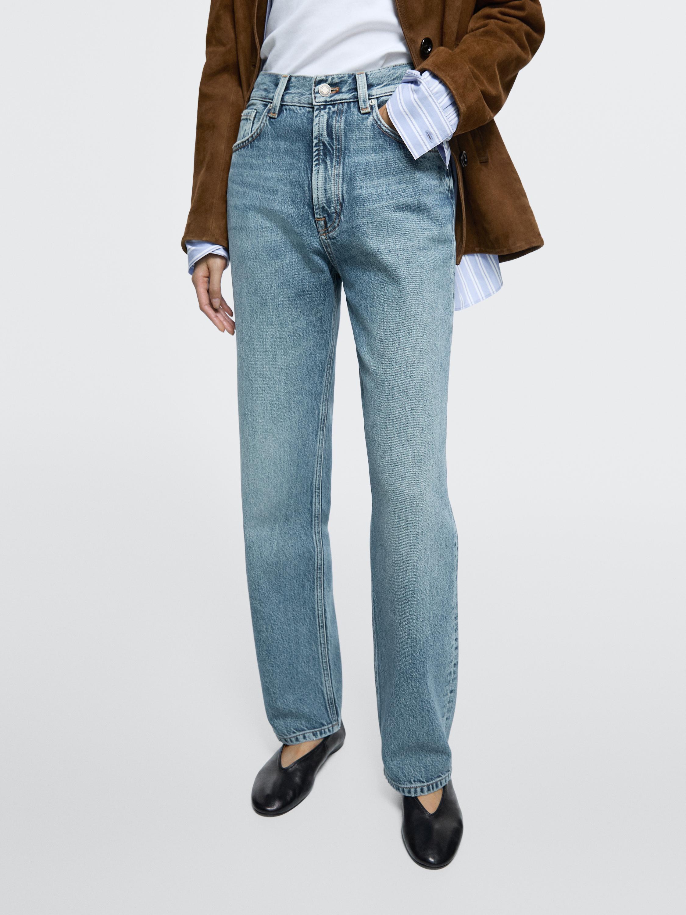 Straight-leg high-waist jeans — Light Blue