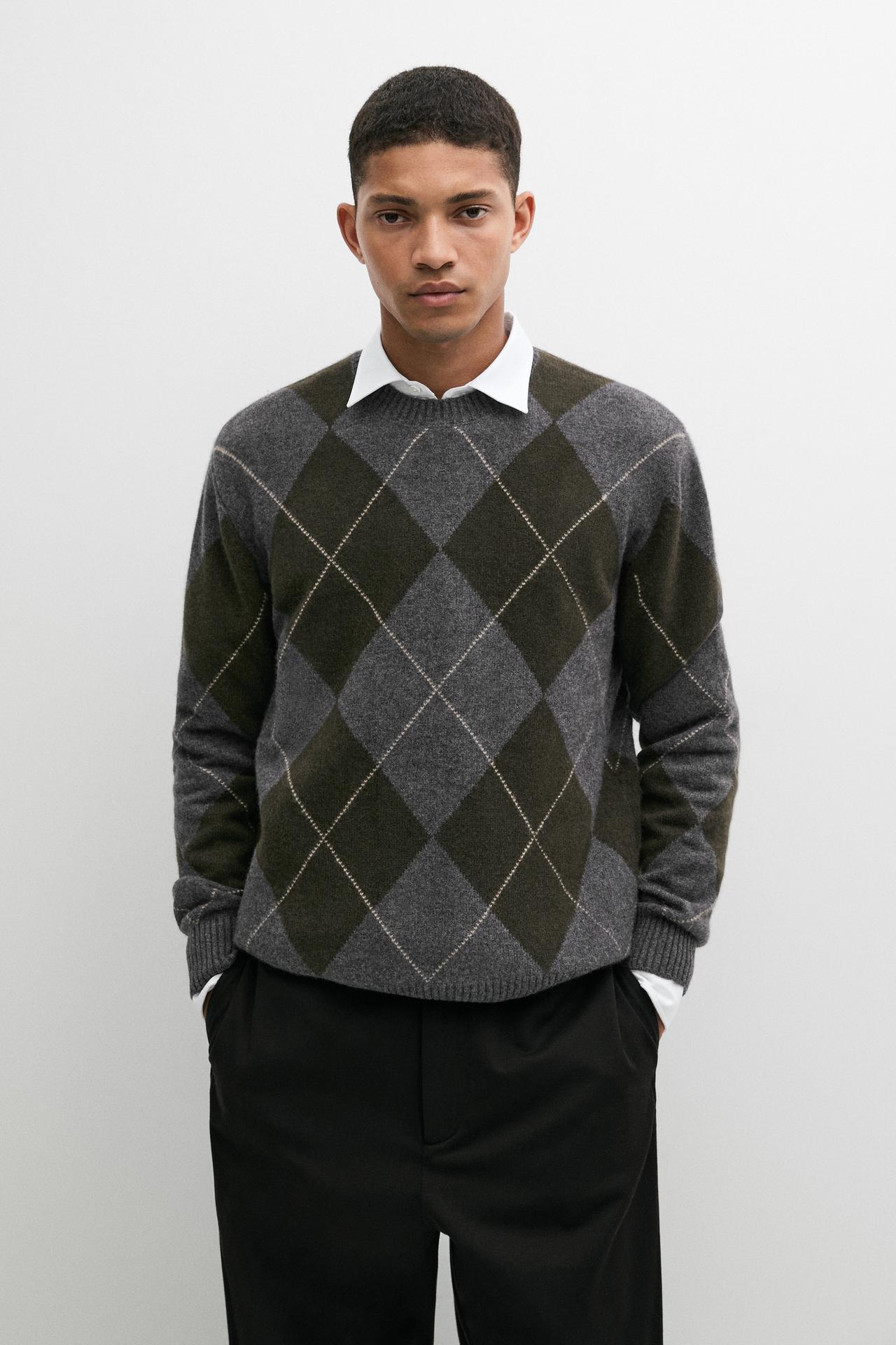 100% cashmere argyle knit sweater — DARK GREEN