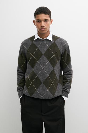 100% cashmere argyle knit sweater — DARK GREEN 3