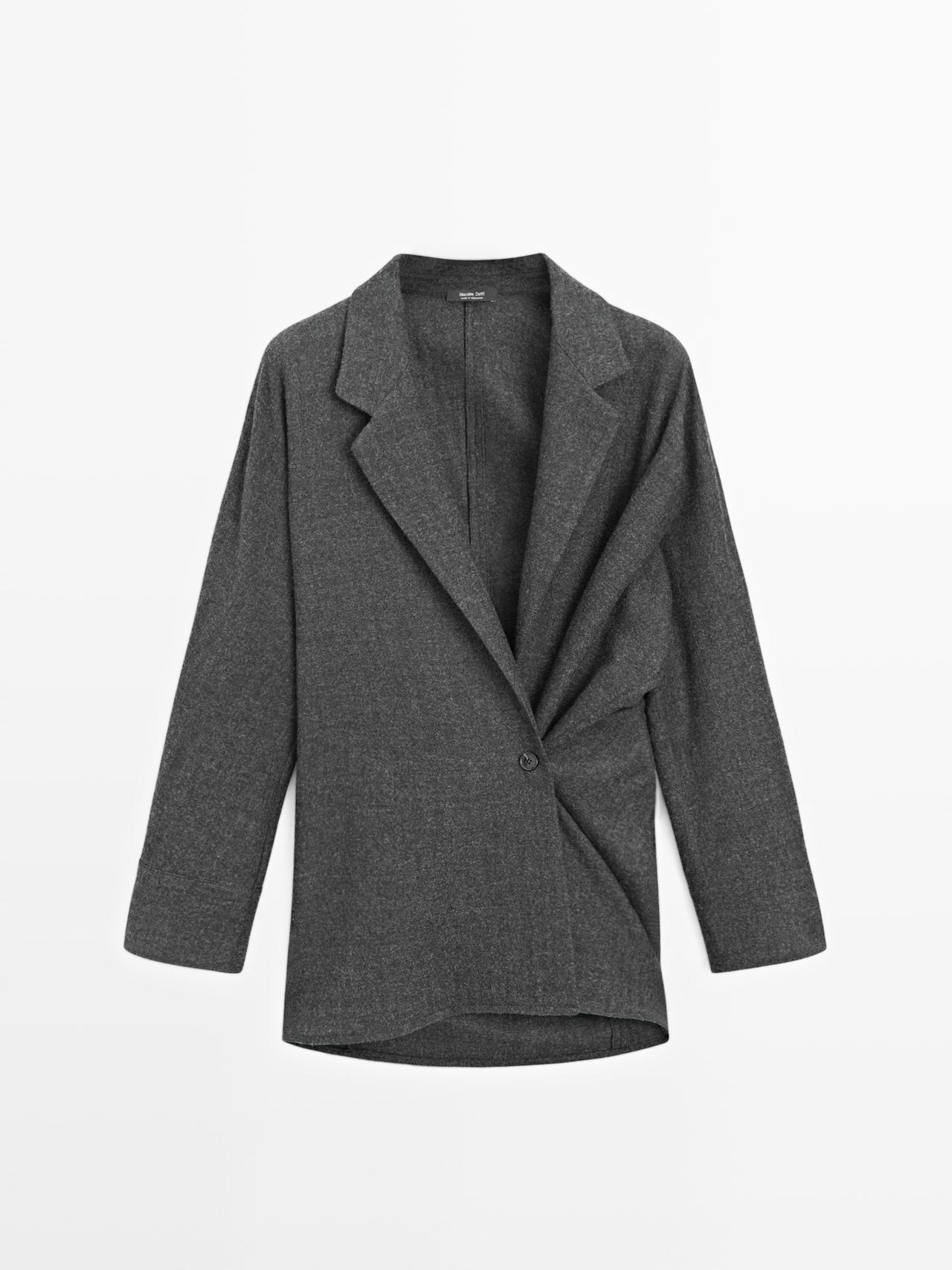 Massimo Dutti - Dame - Strukturvævet Overskjorte I 100 % Uld - Mørk Grå - M