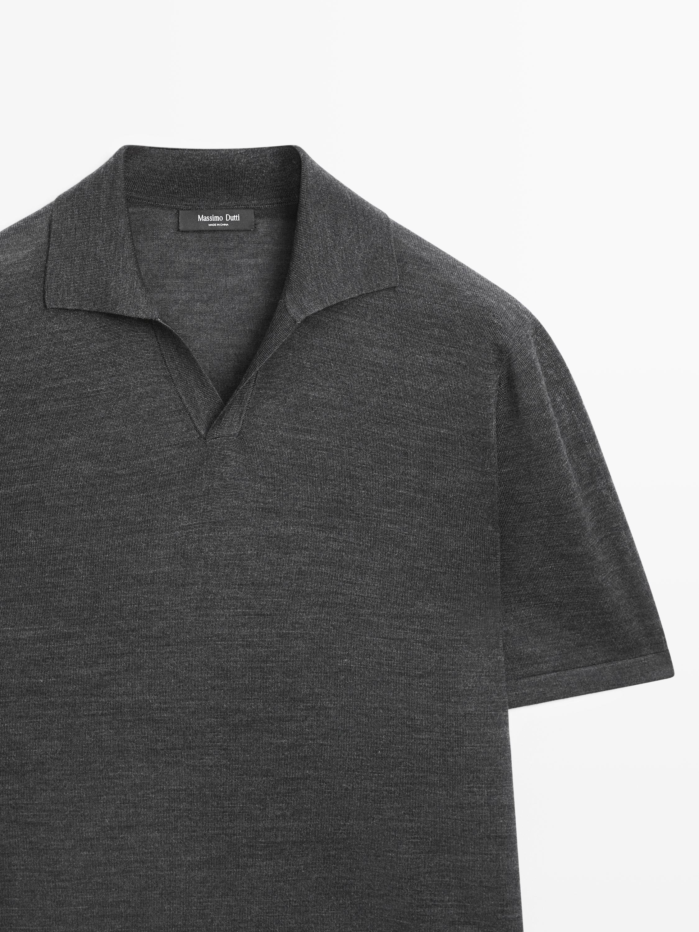 Knit V-neck polo shirt — KHAKI GREEN