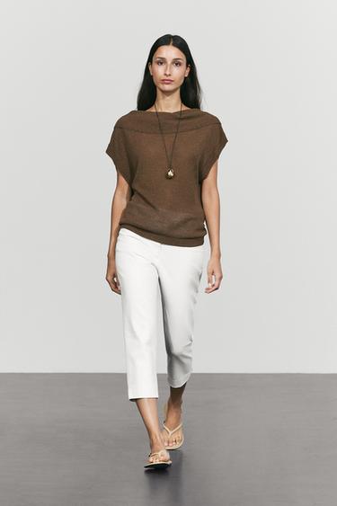 Cross-back knit sweater — BROWN 1