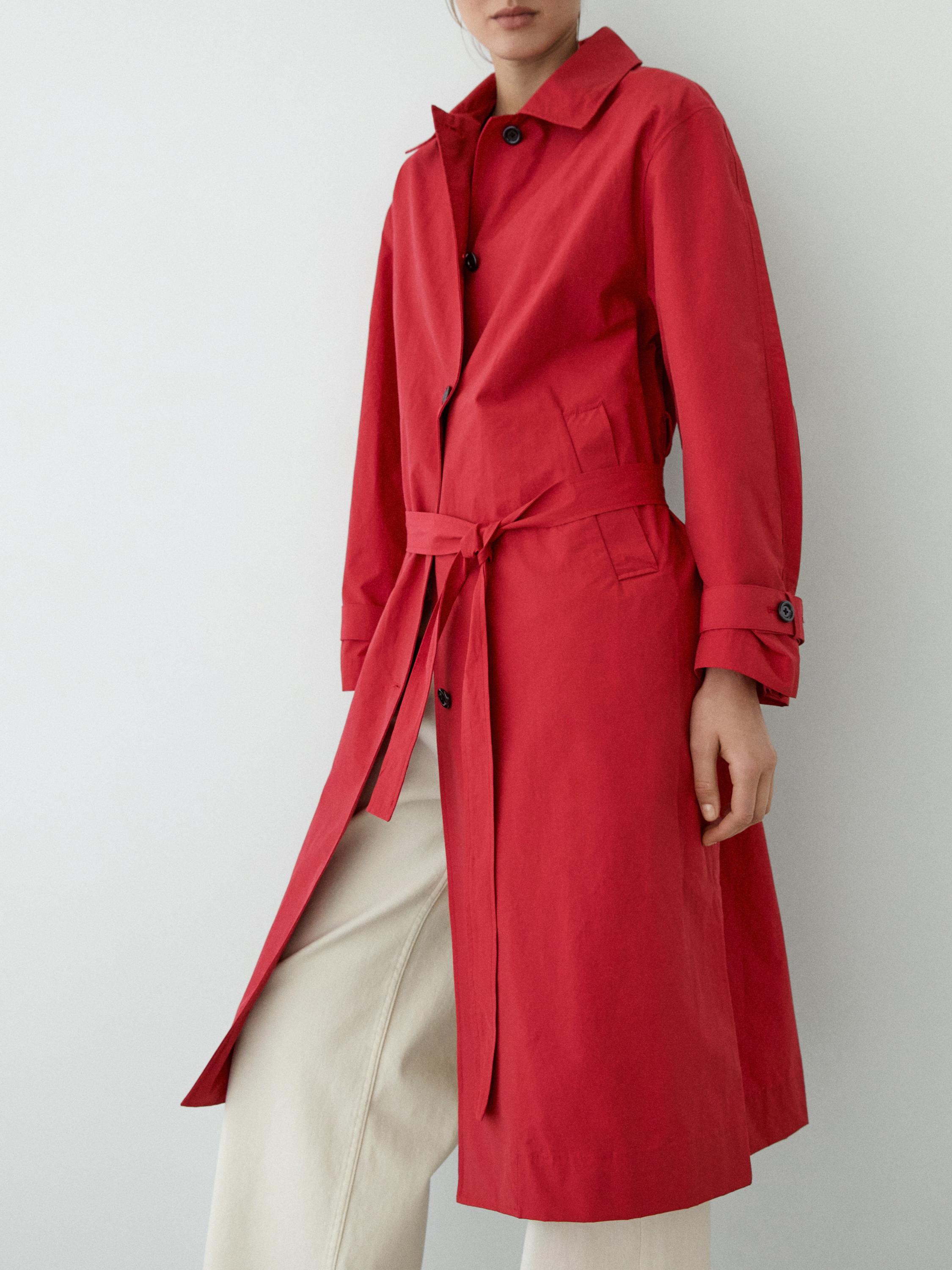 Technical cotton trench coat — RED
