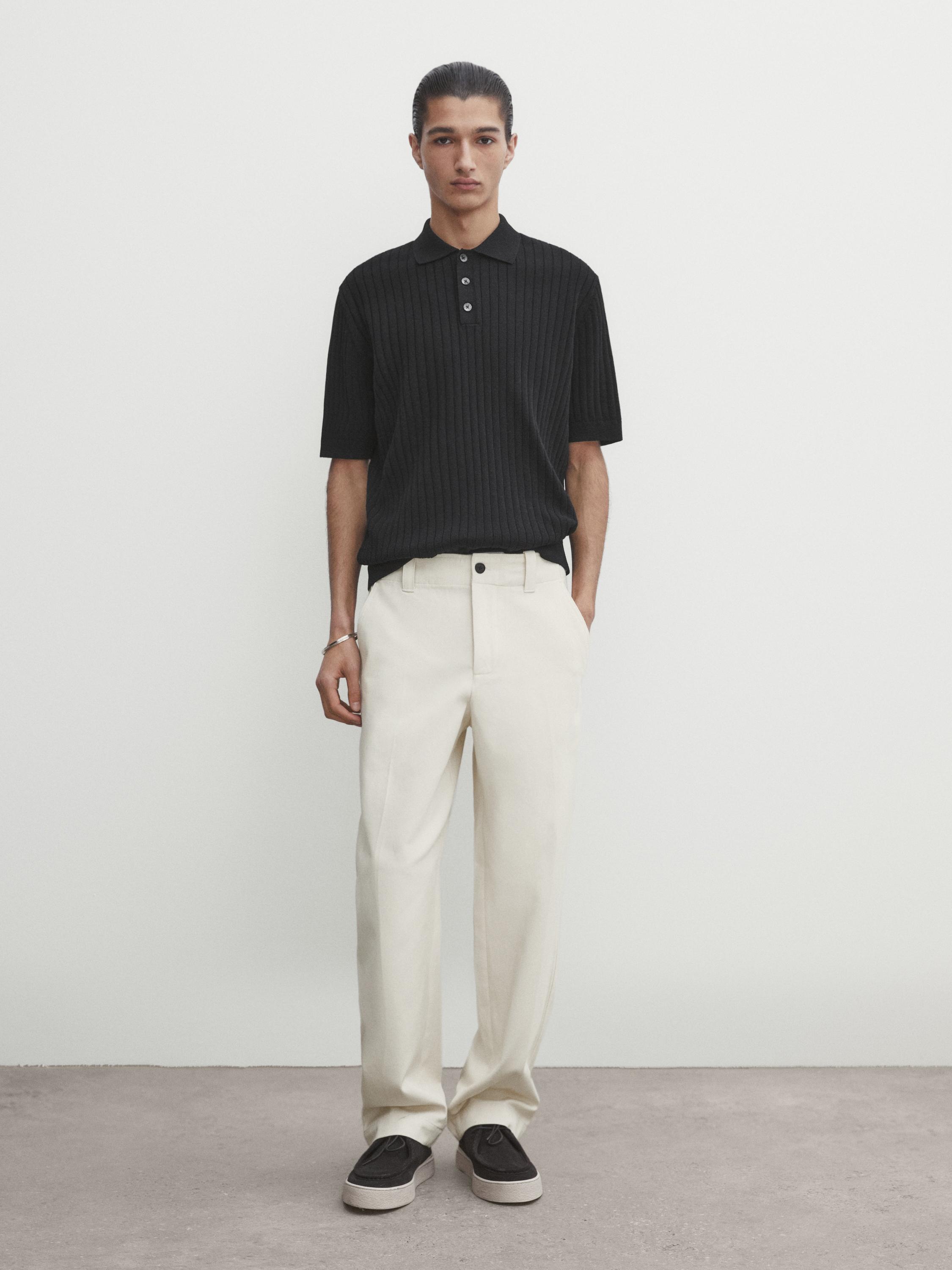 Pull polo en maille côtelée à manches courtes