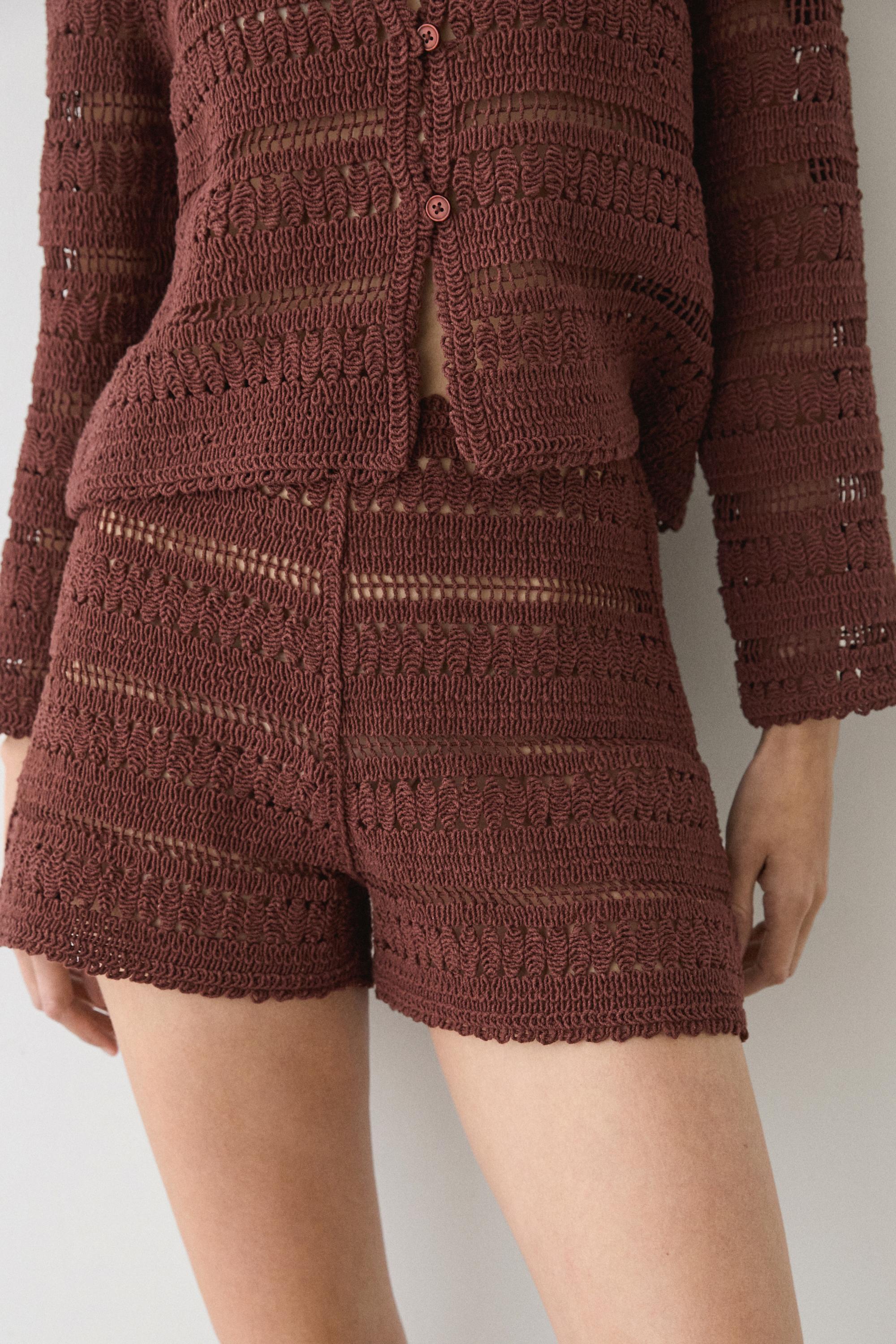 Cotton crochet shorts — RUSSET