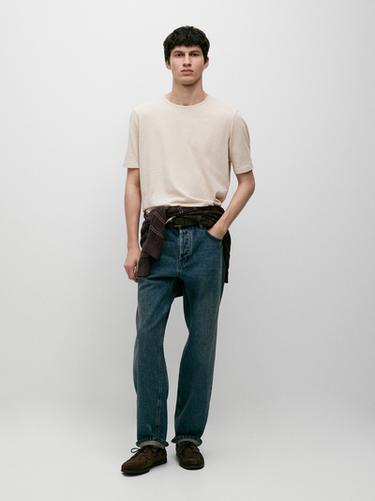 Short sleeve linen and cotton T-shirt — BROWN 1