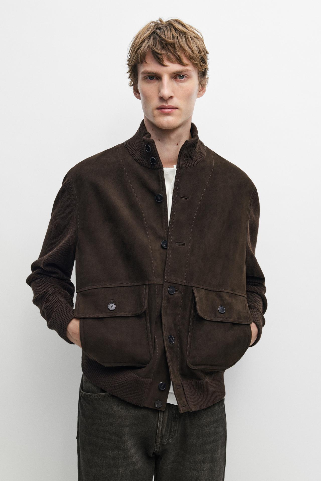 Contrast suede jacket — RUSSET