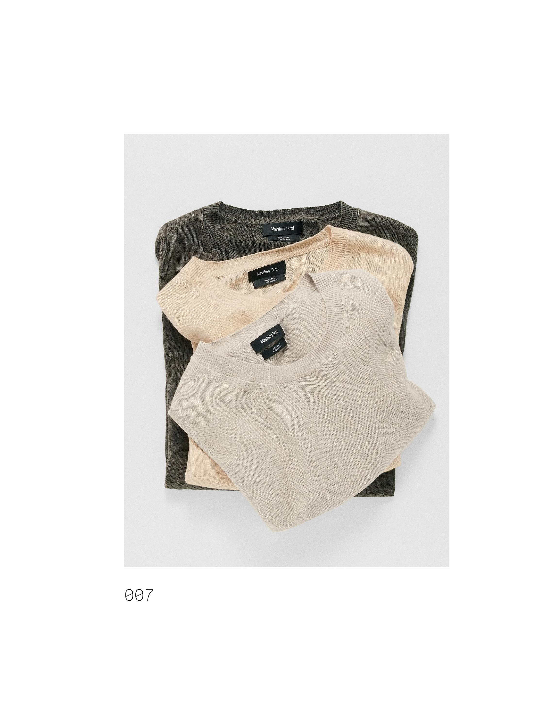 100% linen knit crew neck sweater — BEIGE