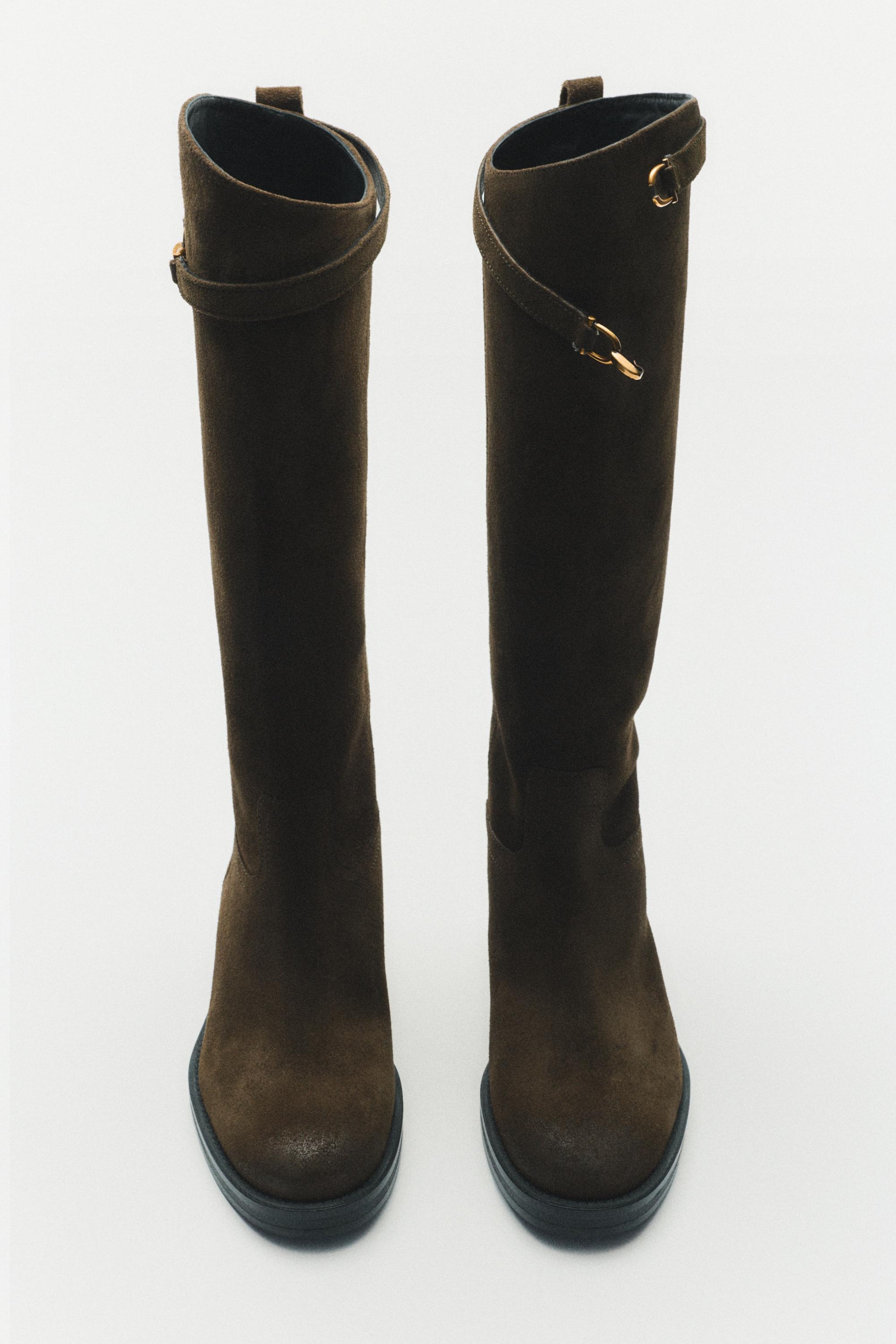 Oiled split suede riding boots — KHAKI