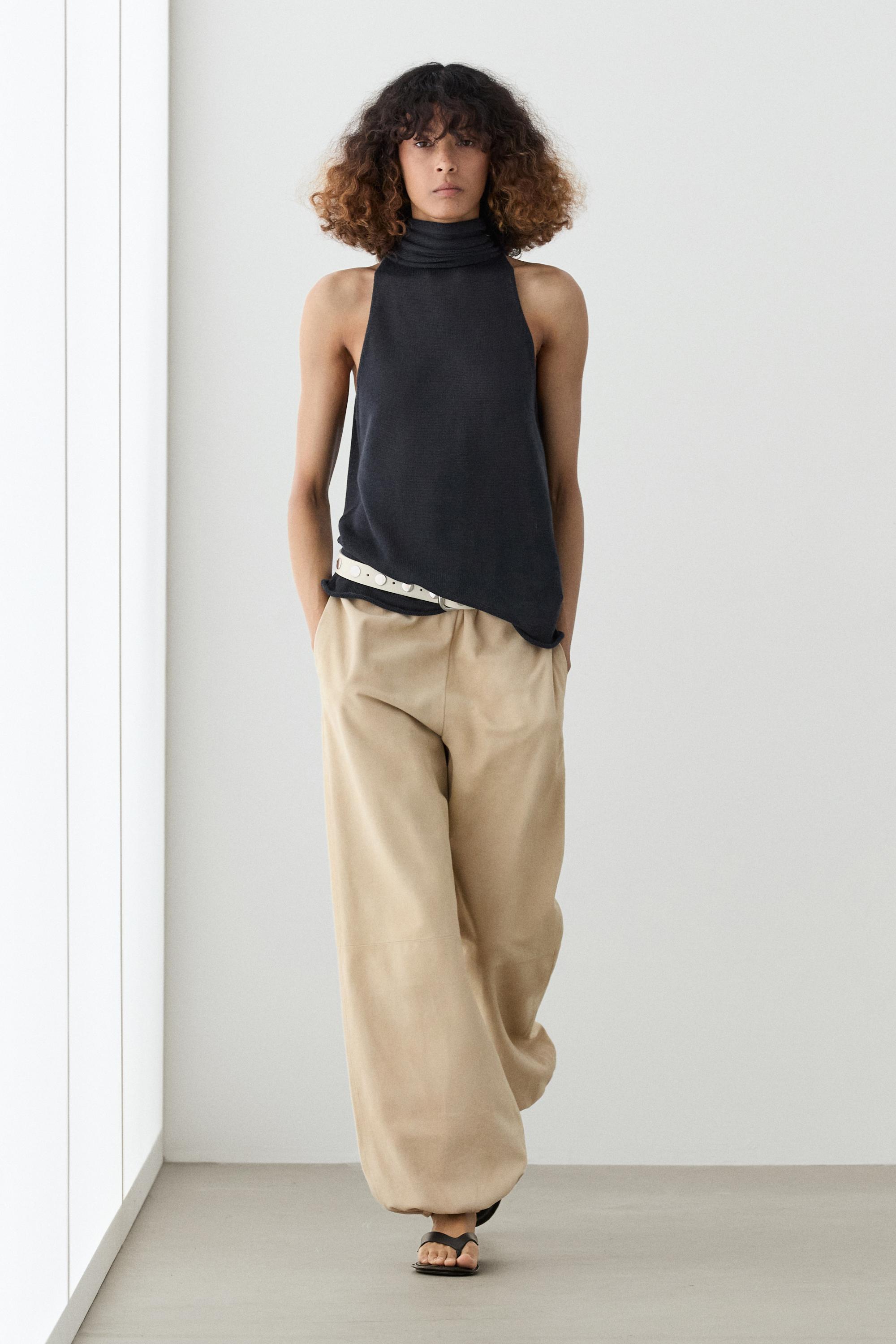 Suede leather sarouel trousers — Vanilla