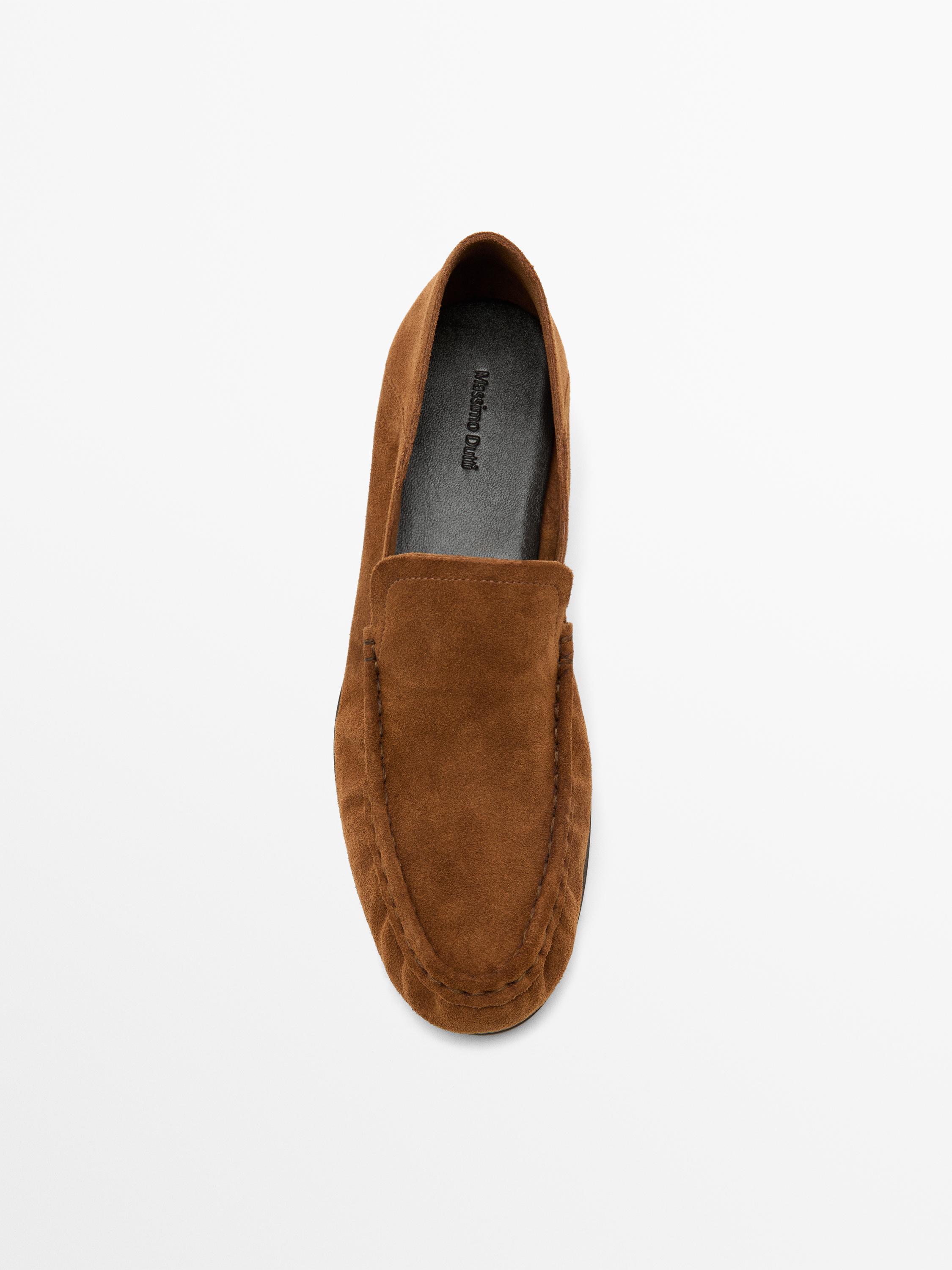 Soft split leather loafers — HAZELNUT BROWN