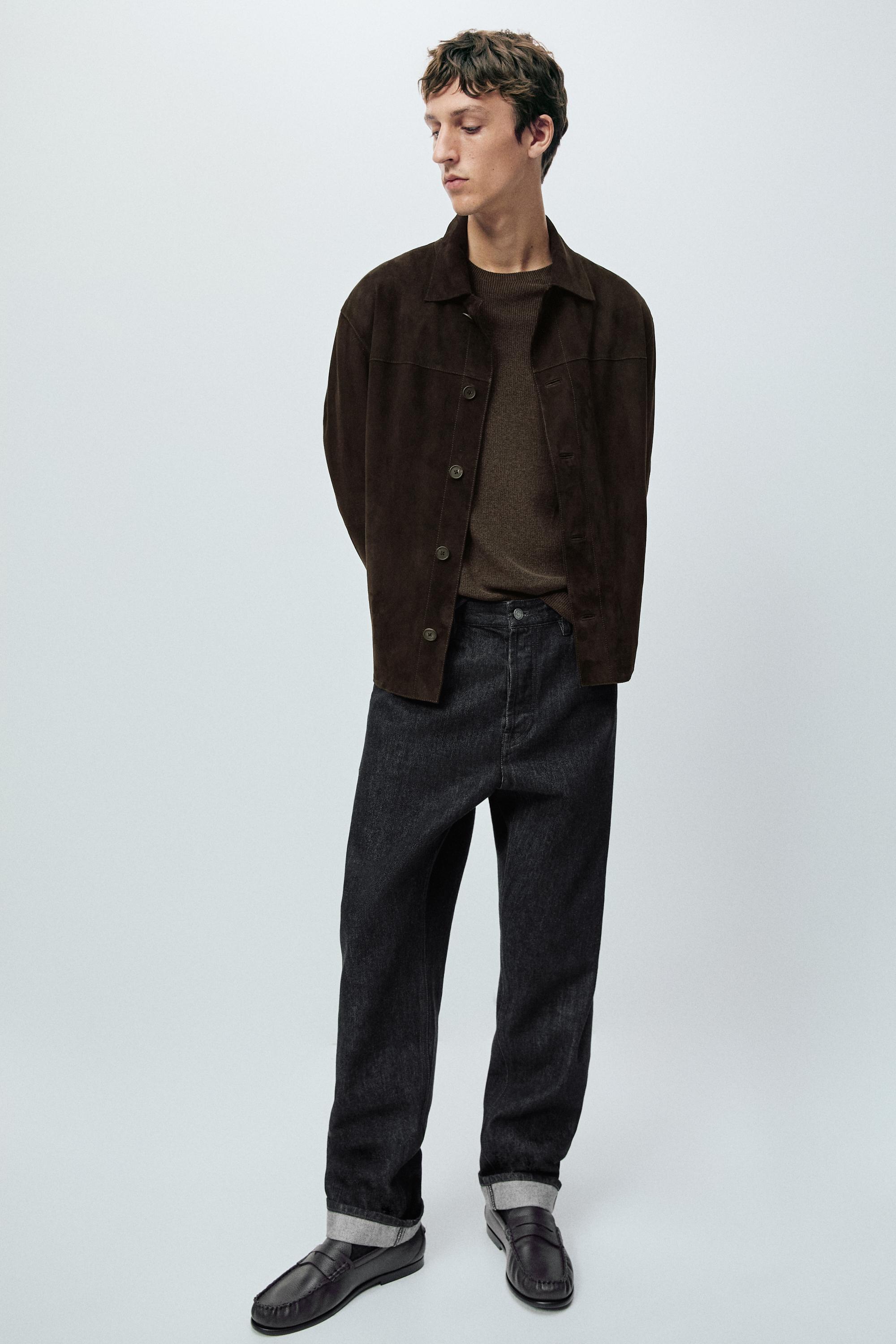 Suede leather pocket overshirt — Chocolate