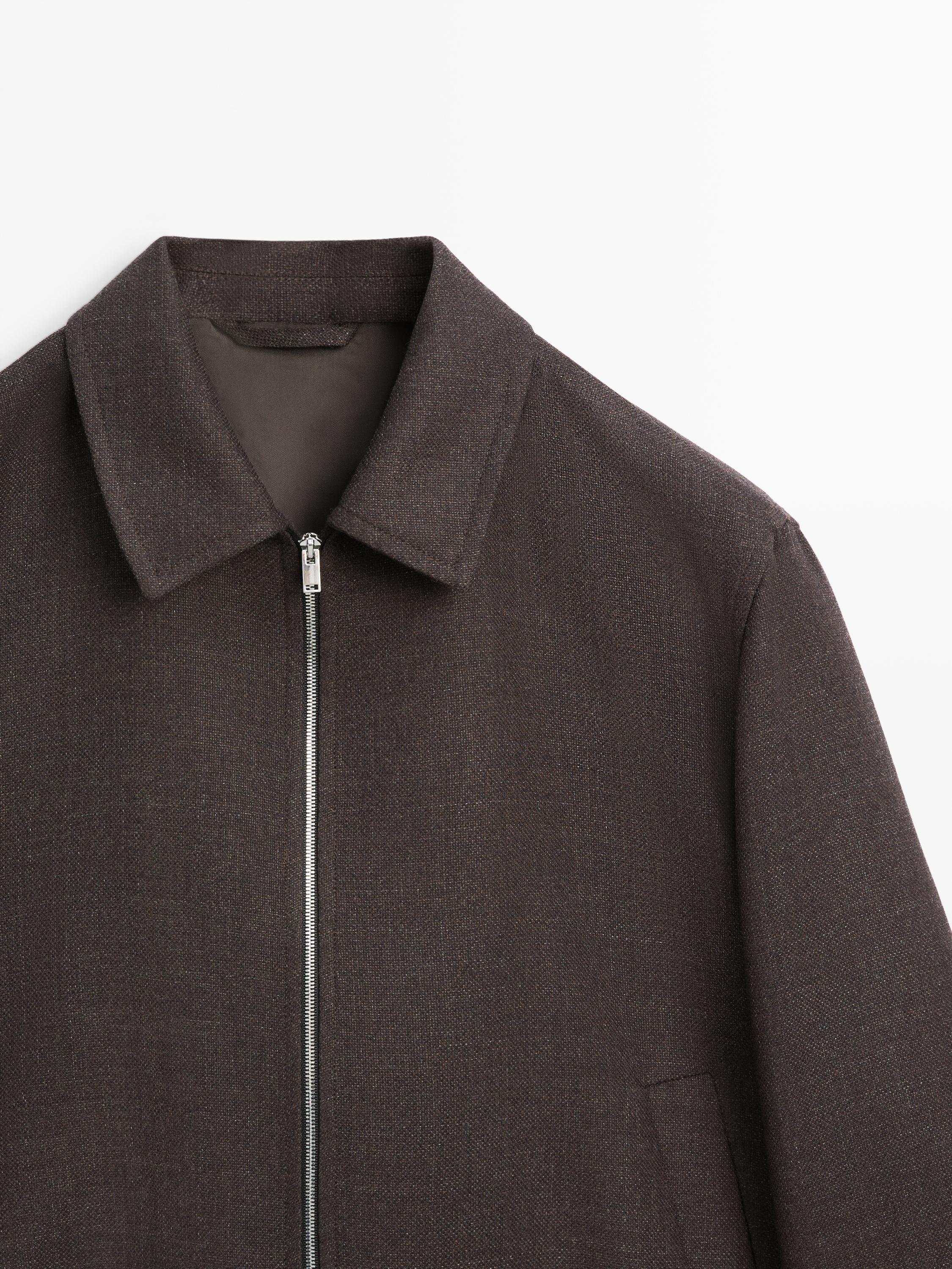 Wool bomber jacket with zip — BROWN