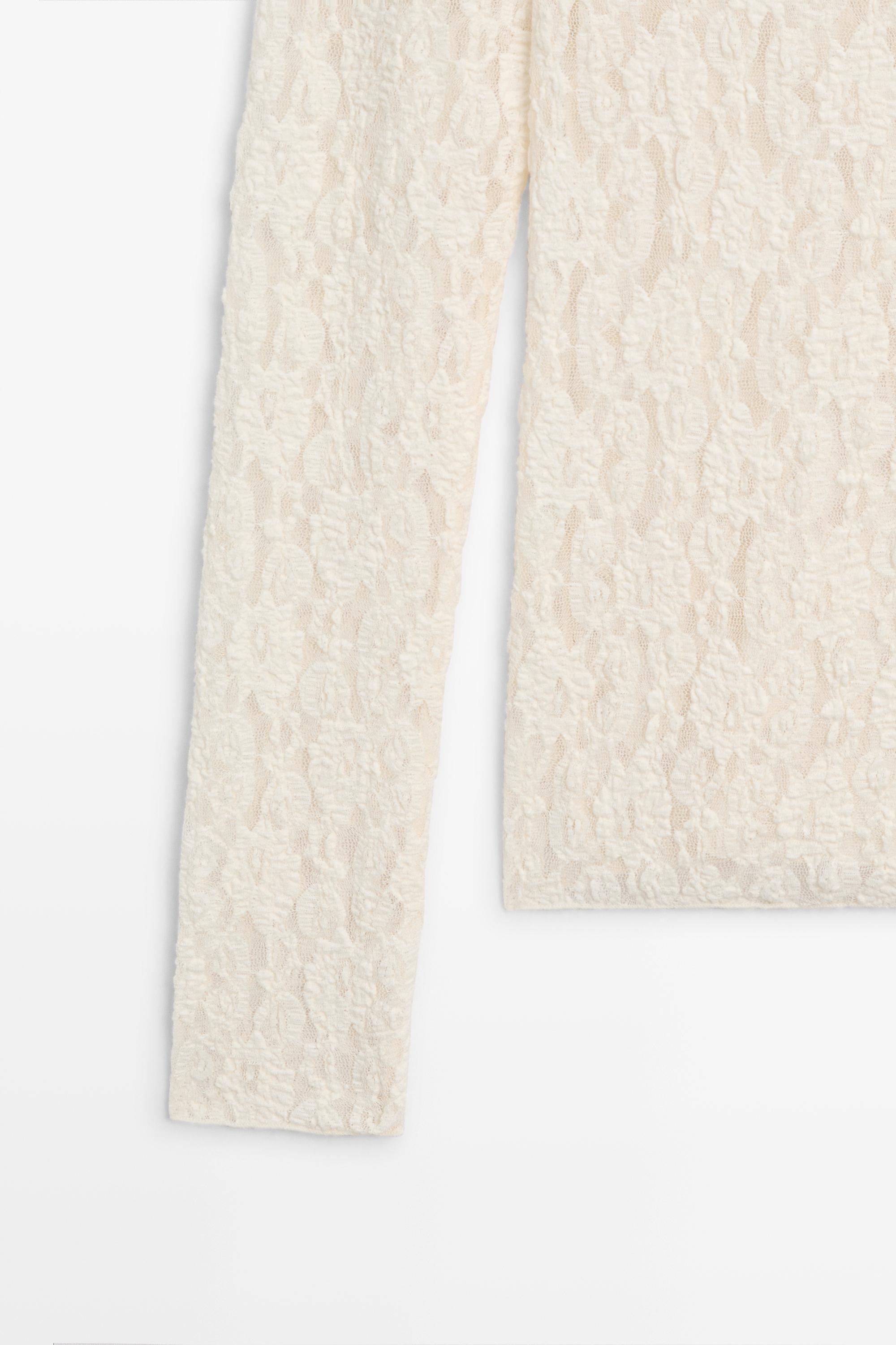 Long sleeve lace detail T-shirt — CREAM