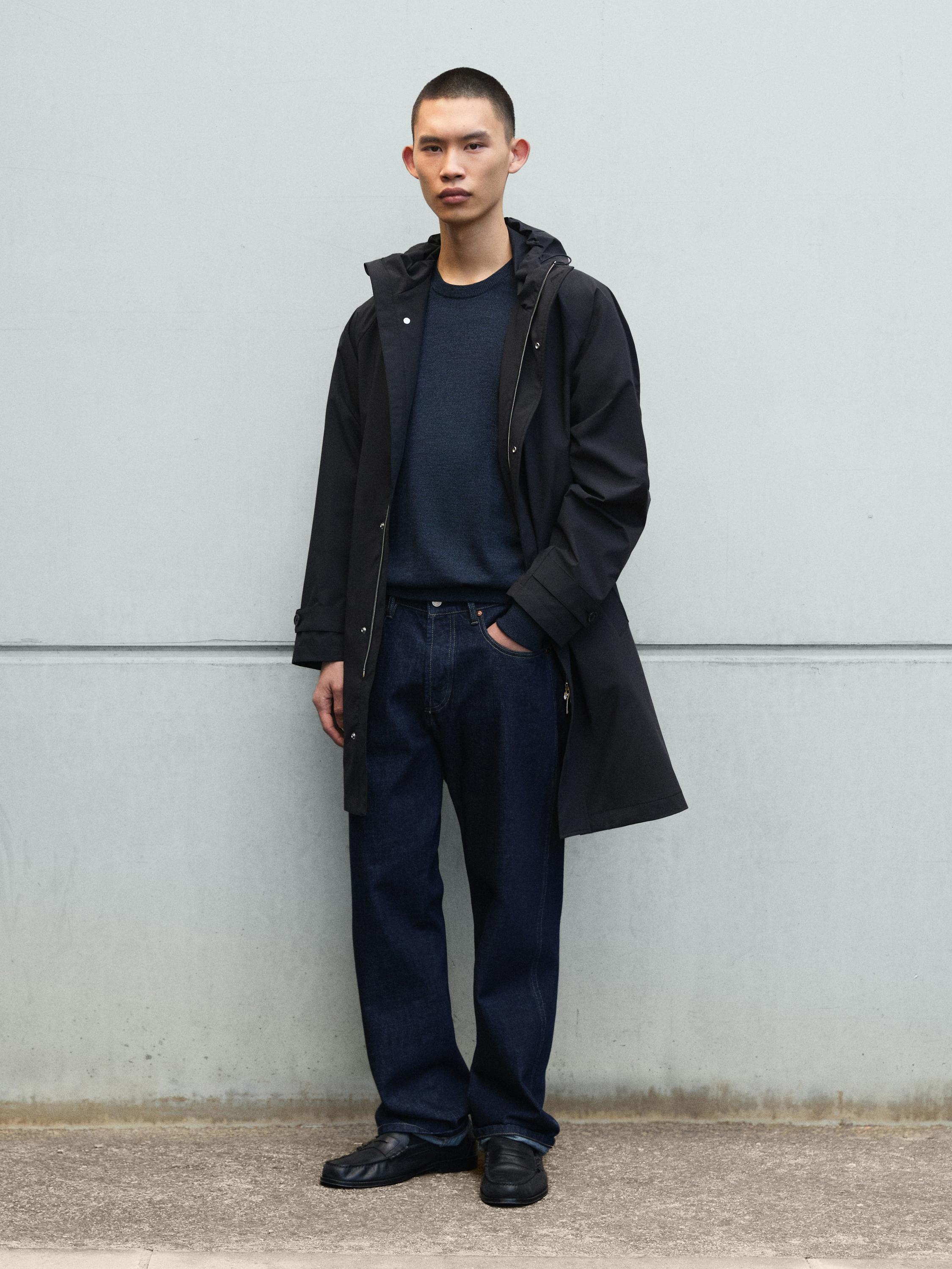 Long hooded parka — NAVY BLUE